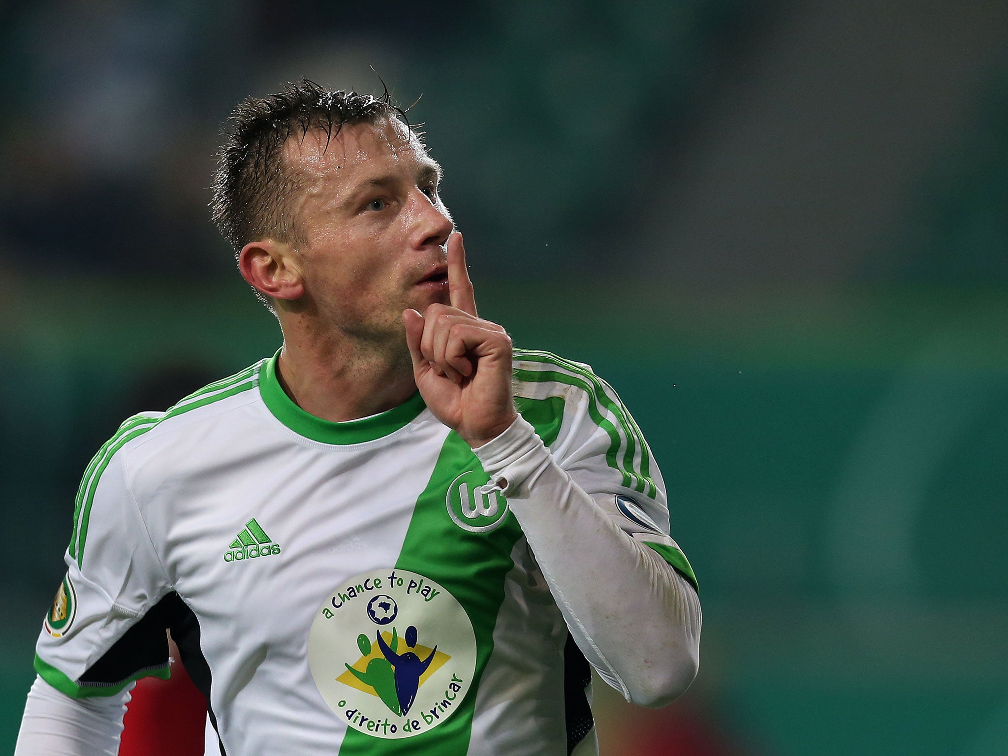 Ivica Olic of Wolfsburg celebrates his teams second goal