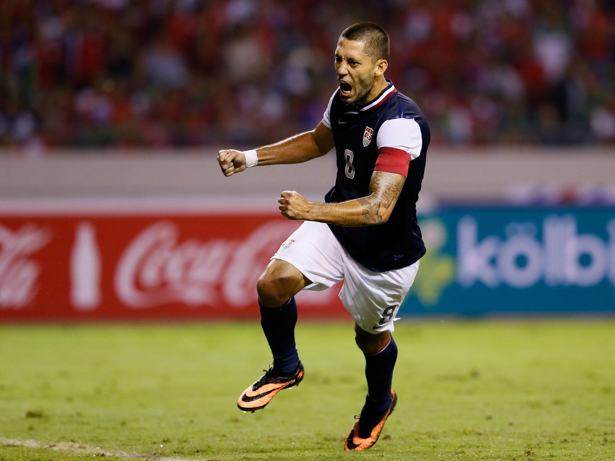 Clint Dempsey celebrates scoring for Seattle Sounders