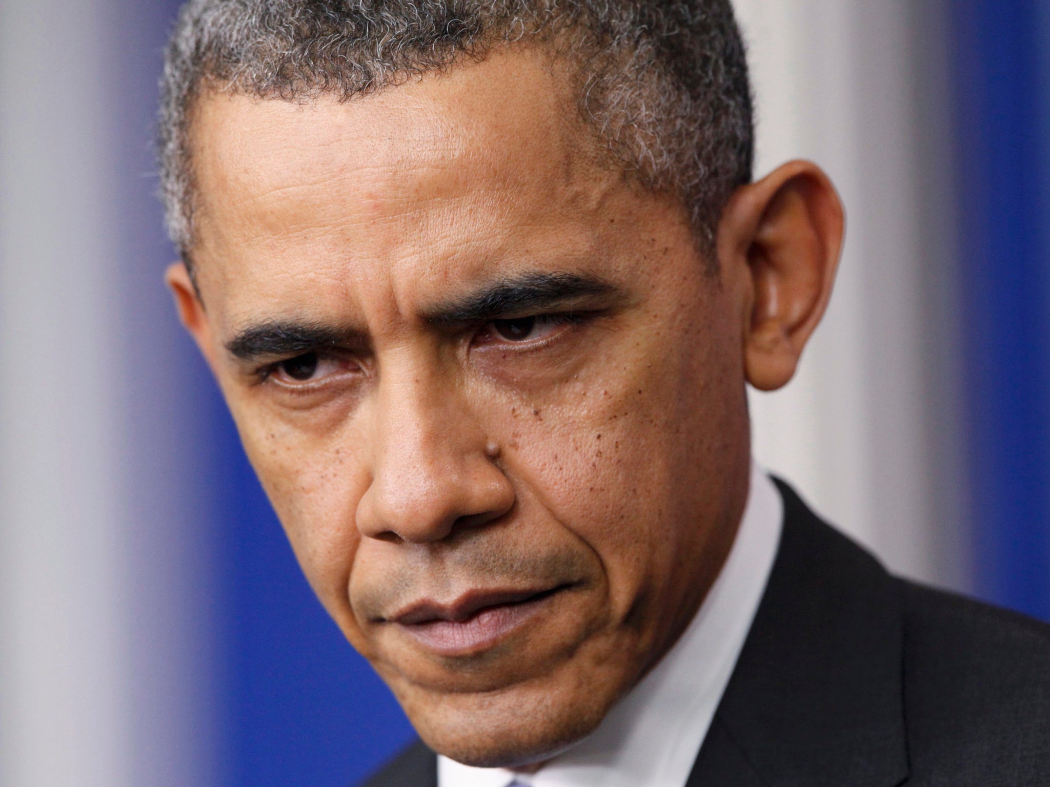 US President Barack Obama during his his year-end news conference in the White House briefing room in Washington