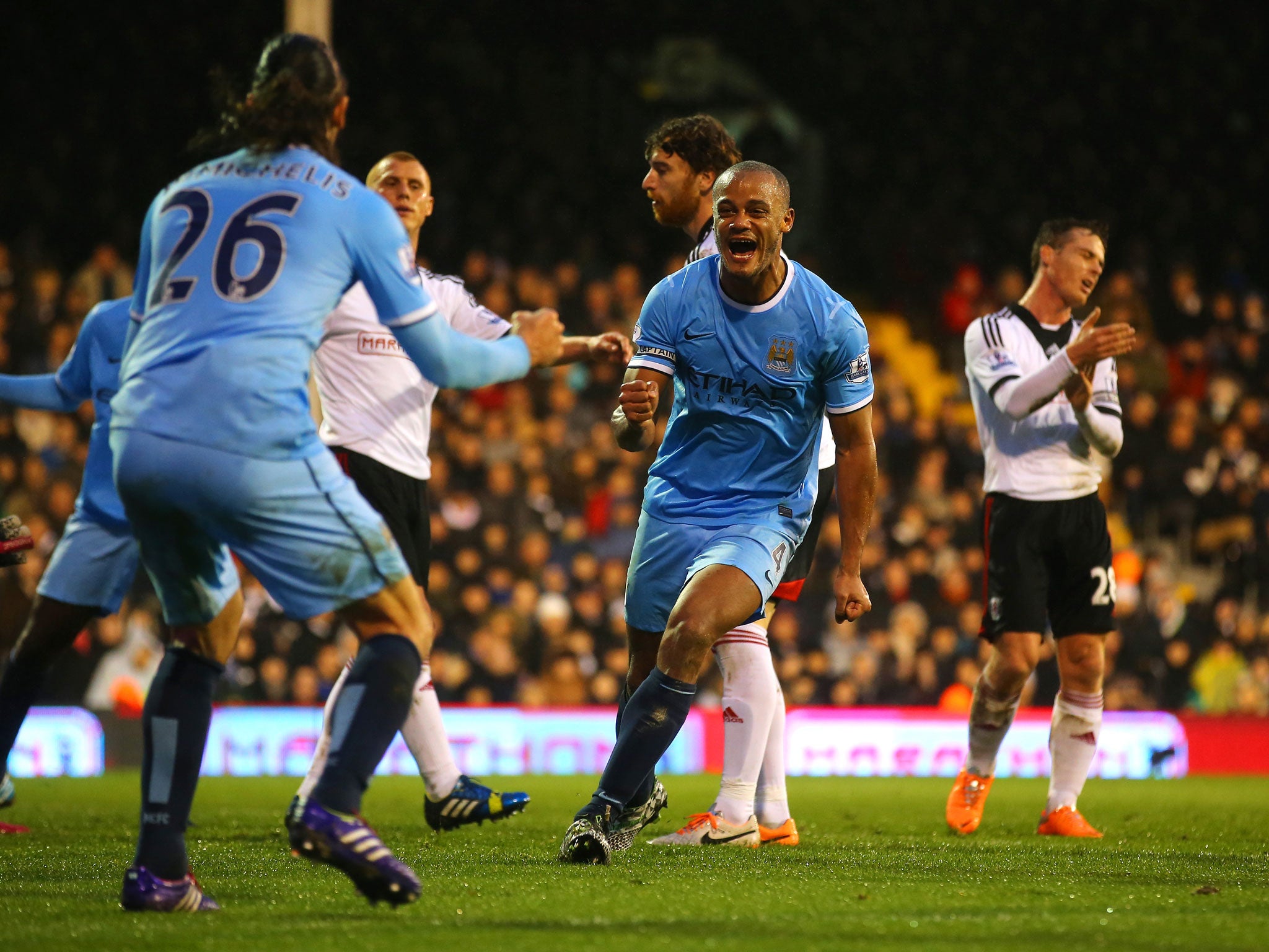 Vincent Kompany of Manchester City celebrates scoring their second goal