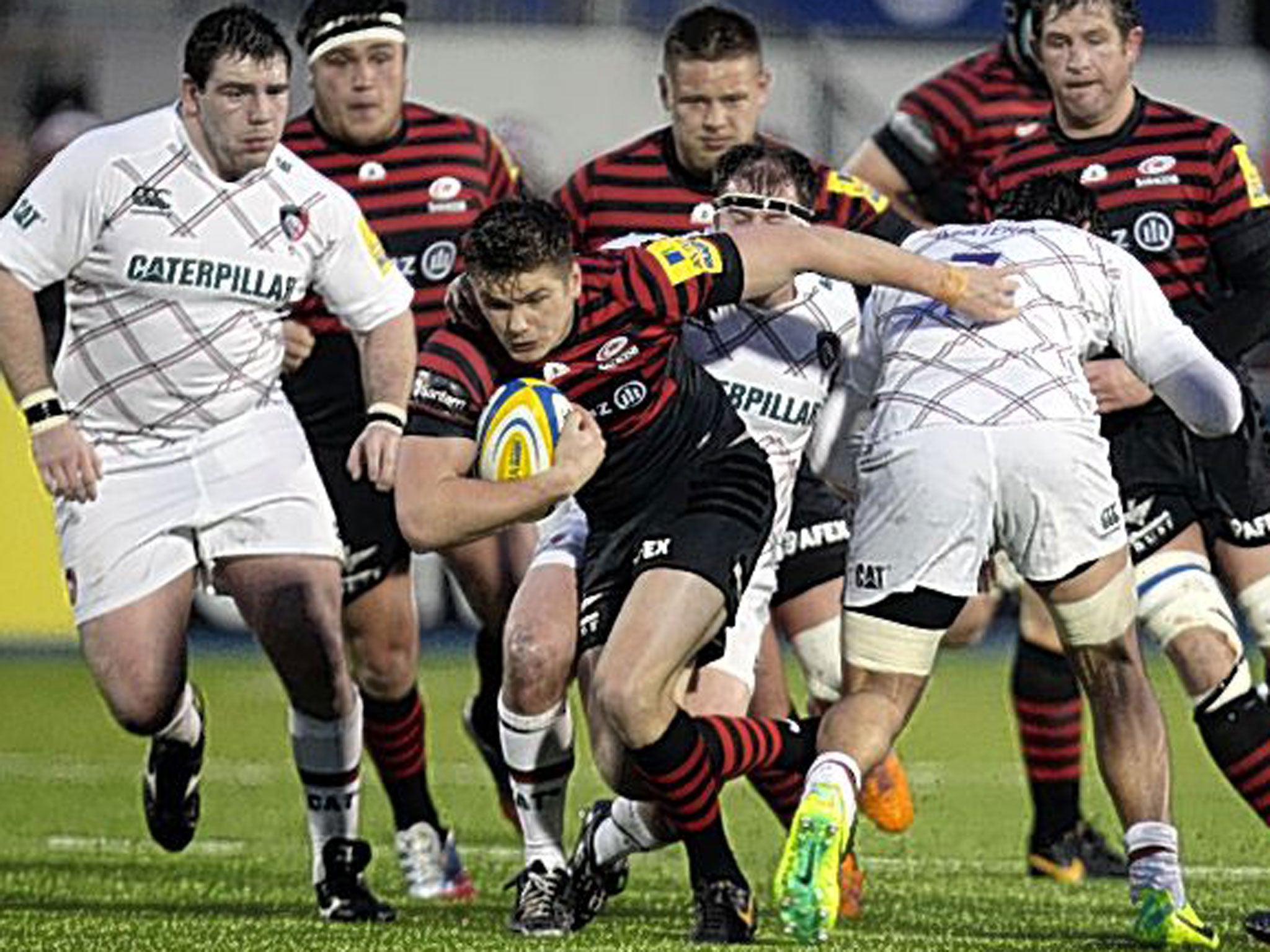 Owen Farrell could miss Saracen’s next match at Worcester after being carried off during their victory against Leicester