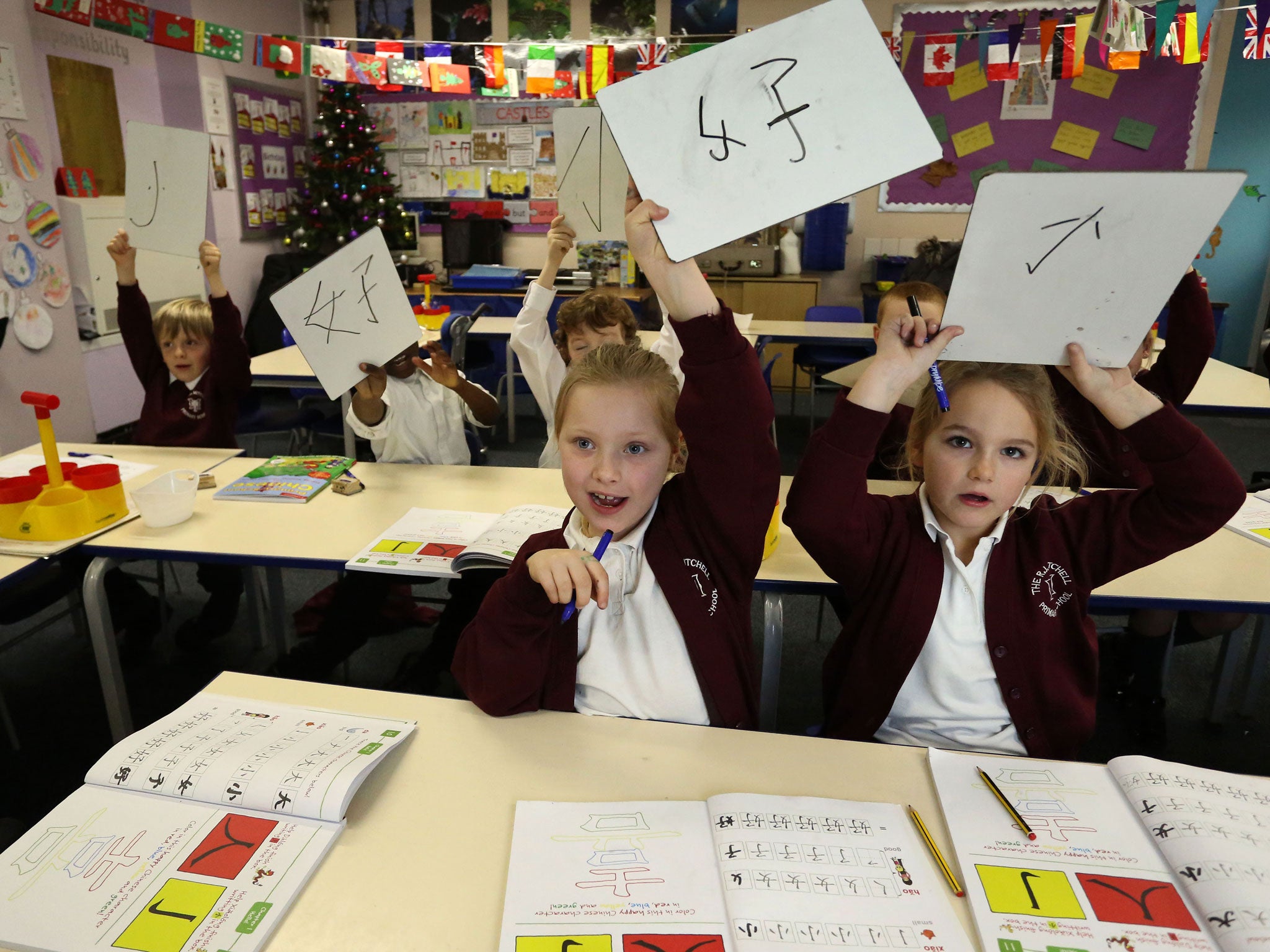 Youngsters display characters at RJ Mitchell Primary in London