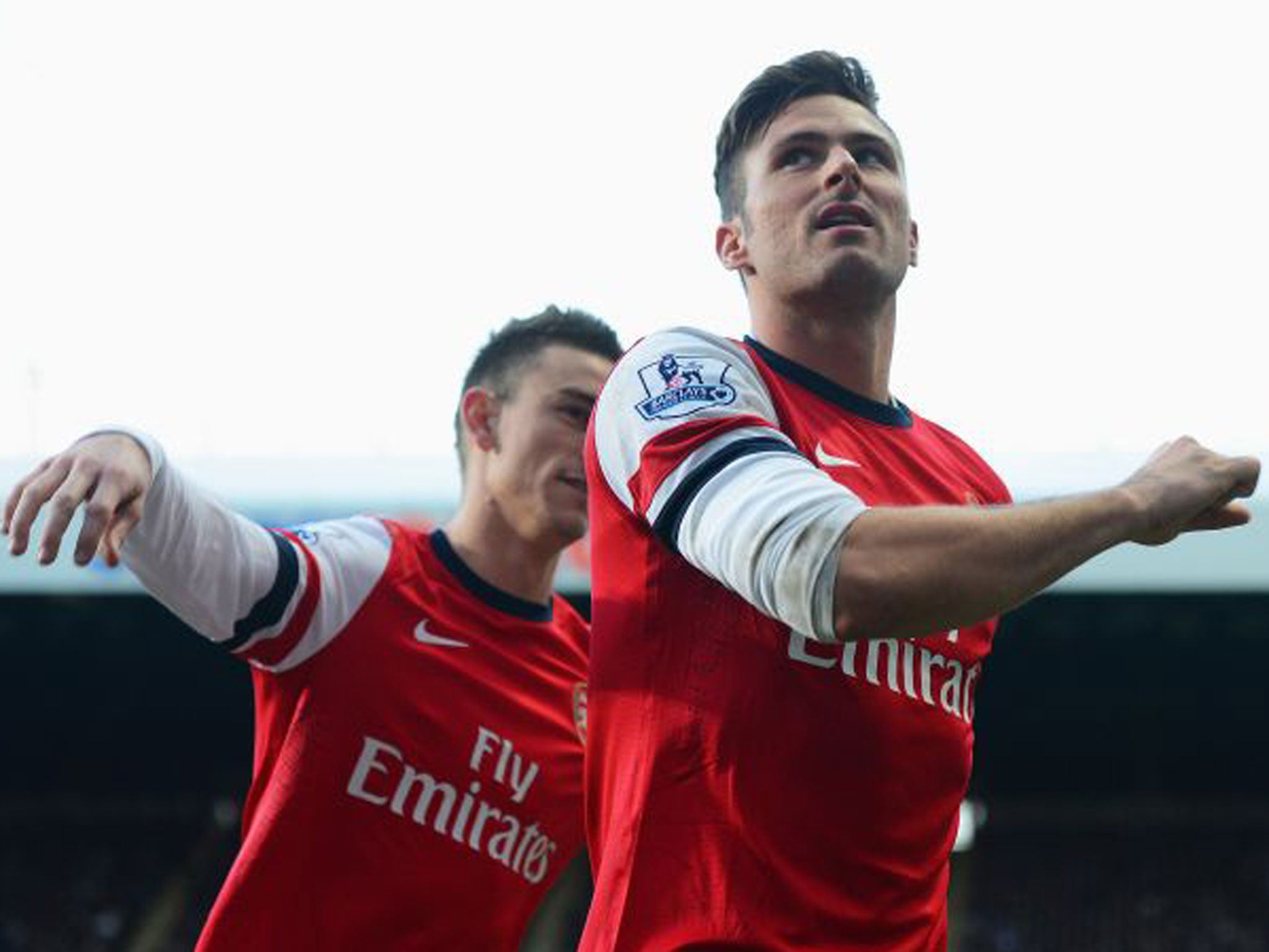 Olivier Giroud celebrates his winning goal against Newcastle