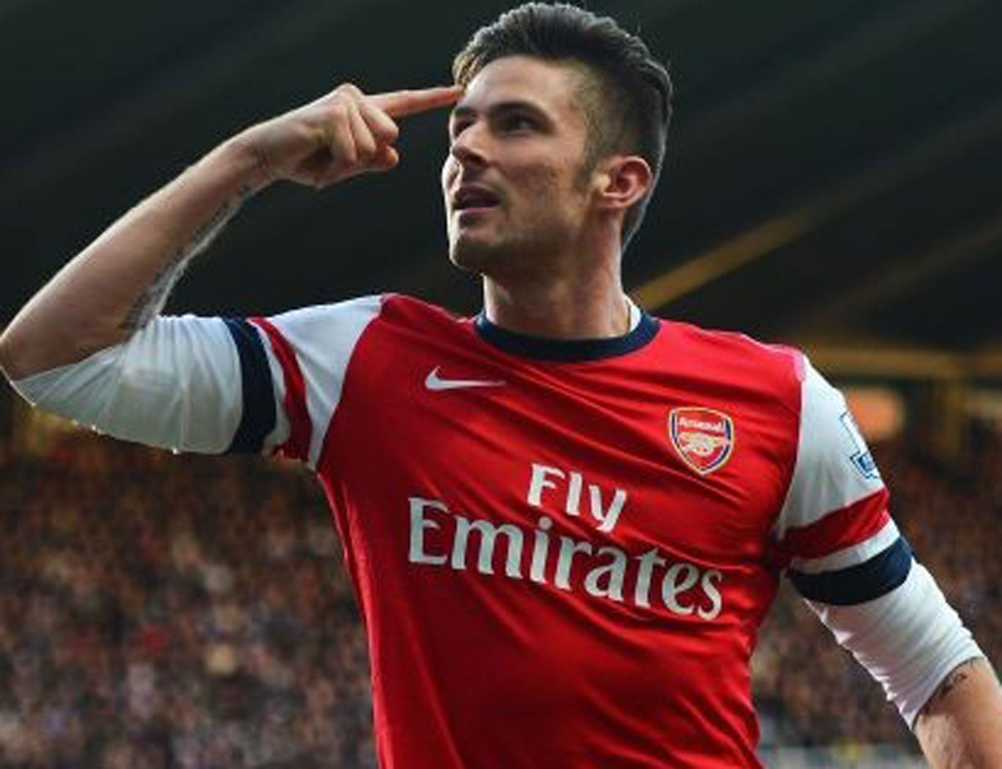 Arsenal's Olivier Giroud celebrates his goal against Newcastle