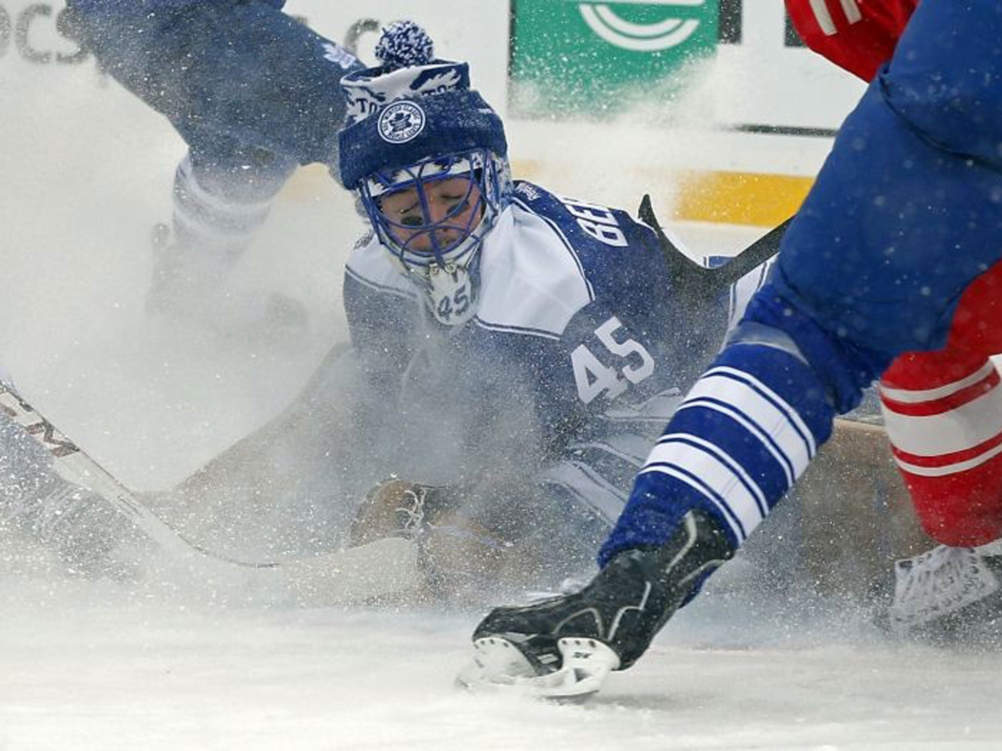 Action during the second period of the Winter Classic outdoor NHL hockey match, where Team USA announced their squad for the 2014 Winter Olympics in Sochi