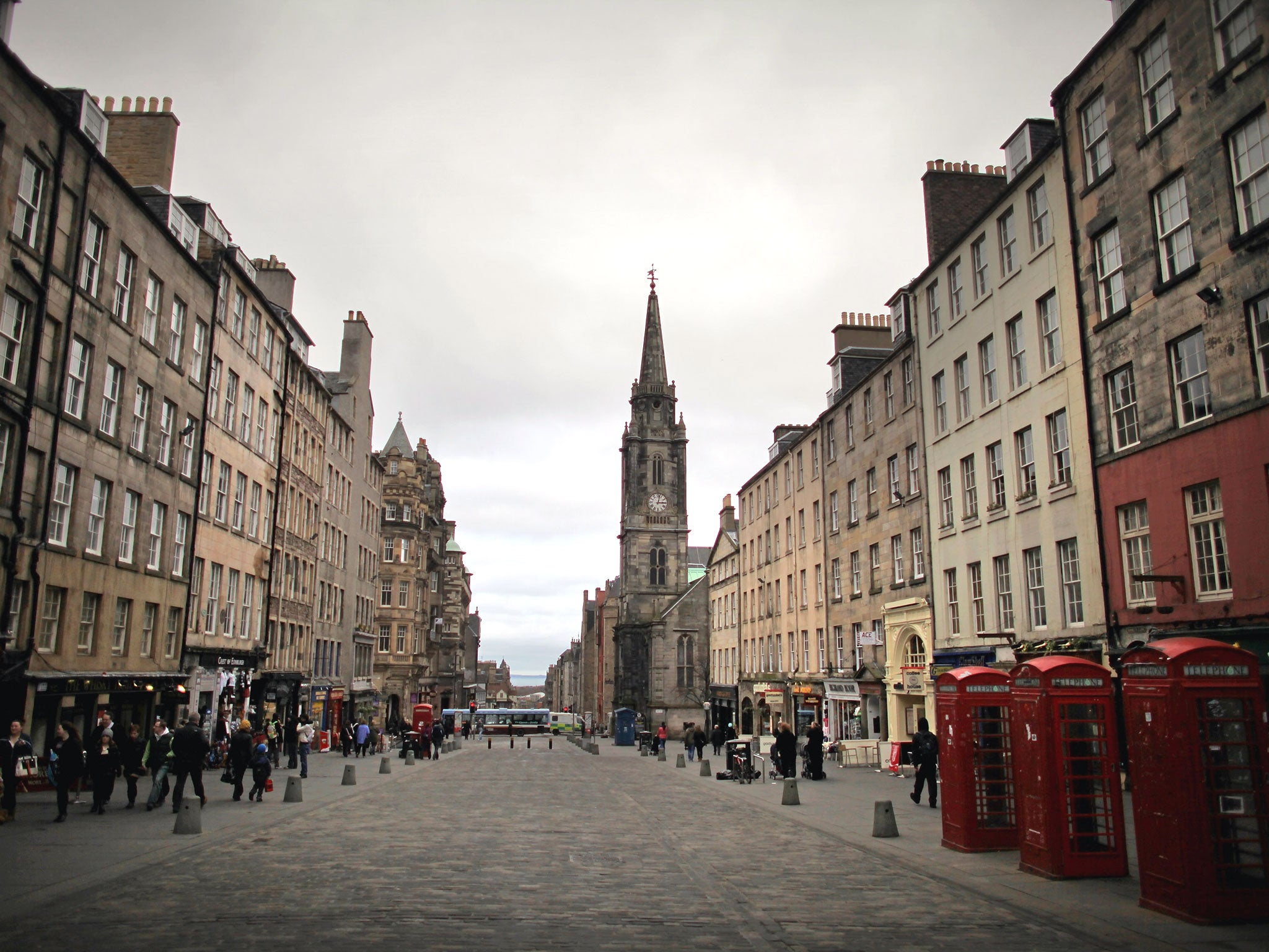 The Royal Mile in Edinburgh where Hogmanay revellers were seen dancing to YMCA in a window.