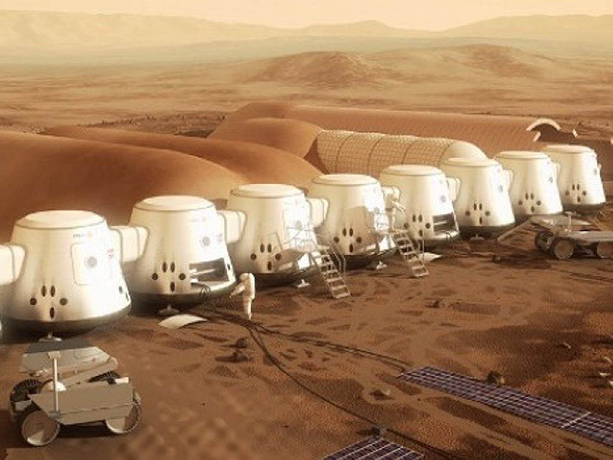 Graphic representation of what the Mars landing could look like. It is hoped the first people will land by 2025