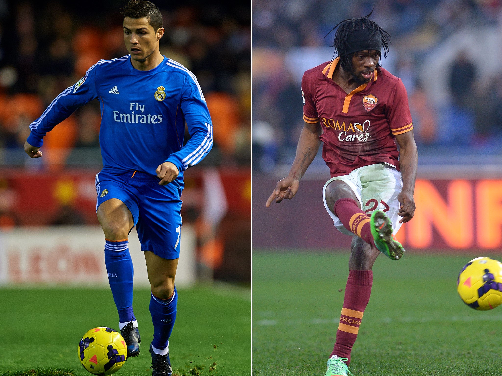 Real Madrid's Cristiano Ronaldo (left) and Gervinho of Roma