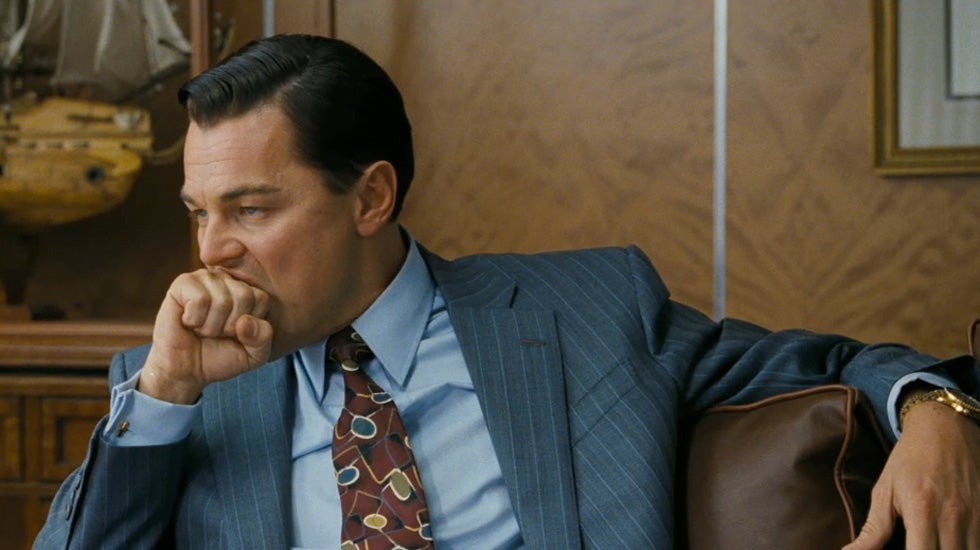 Leonardo DiCaprio as Jordan Belfort in The Wolf of Wall Street