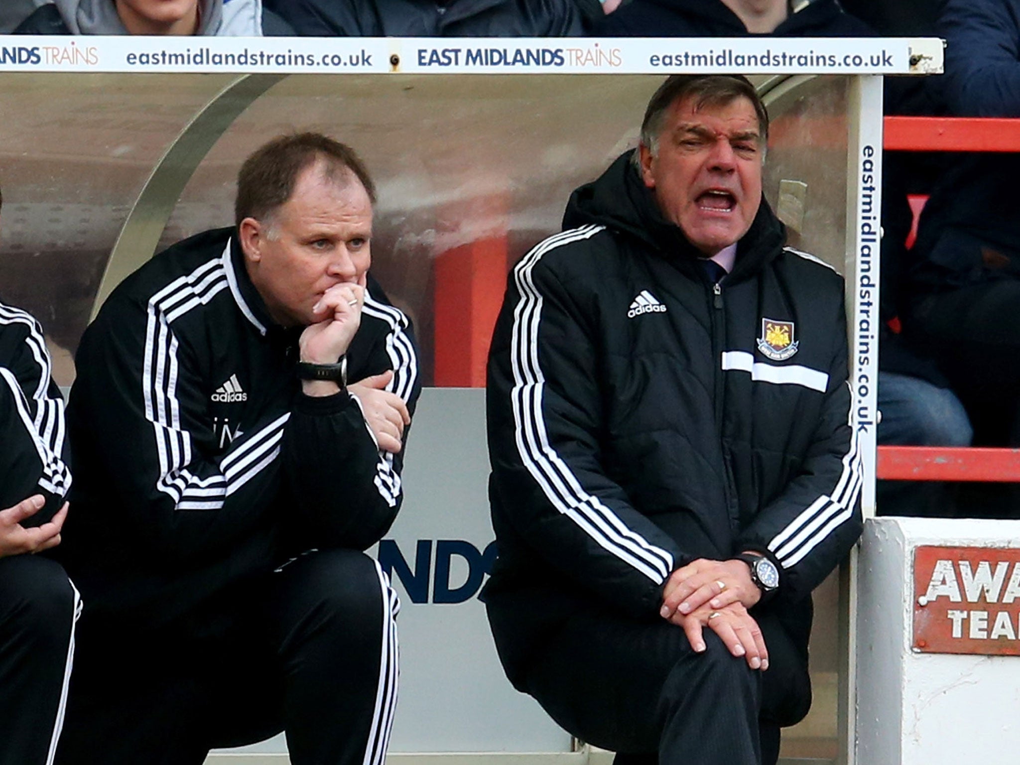 Sam Allardyce (right) looks on from the touchline in frustration against Nottingham Forest on Sunday