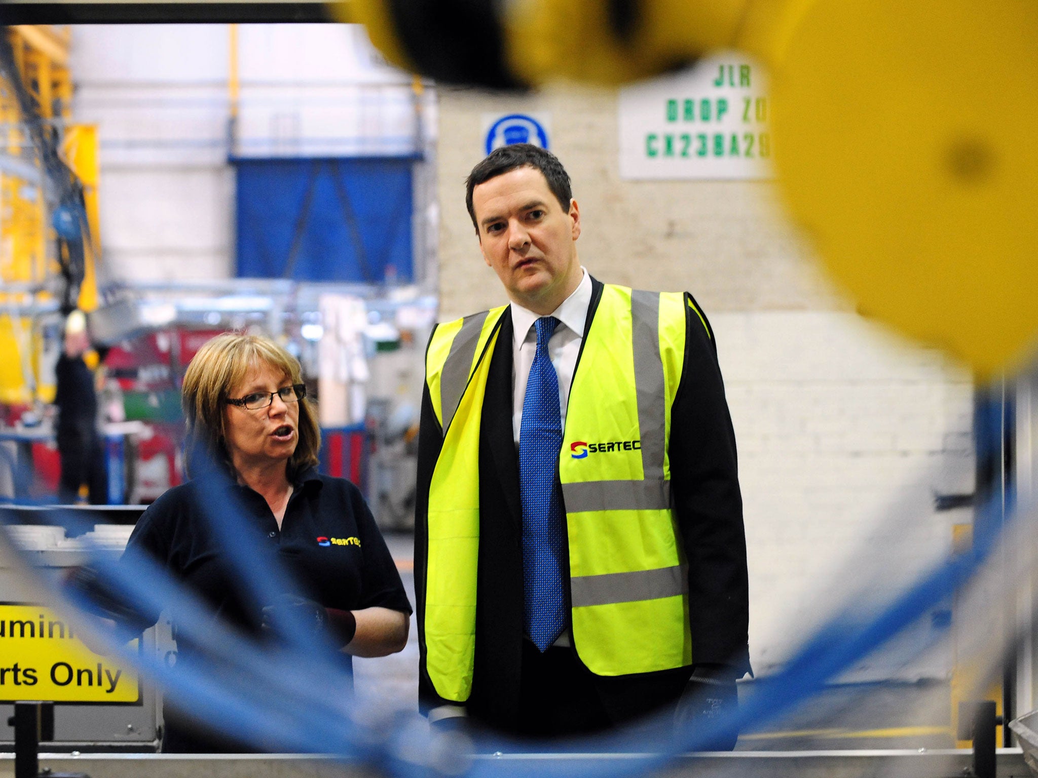 Chancellor George Osborne visits manufacturing company Sertec in Birmingham. The Chancellor has set out plans to cut a further £25 billion from public spending - including £12 billion from benefits