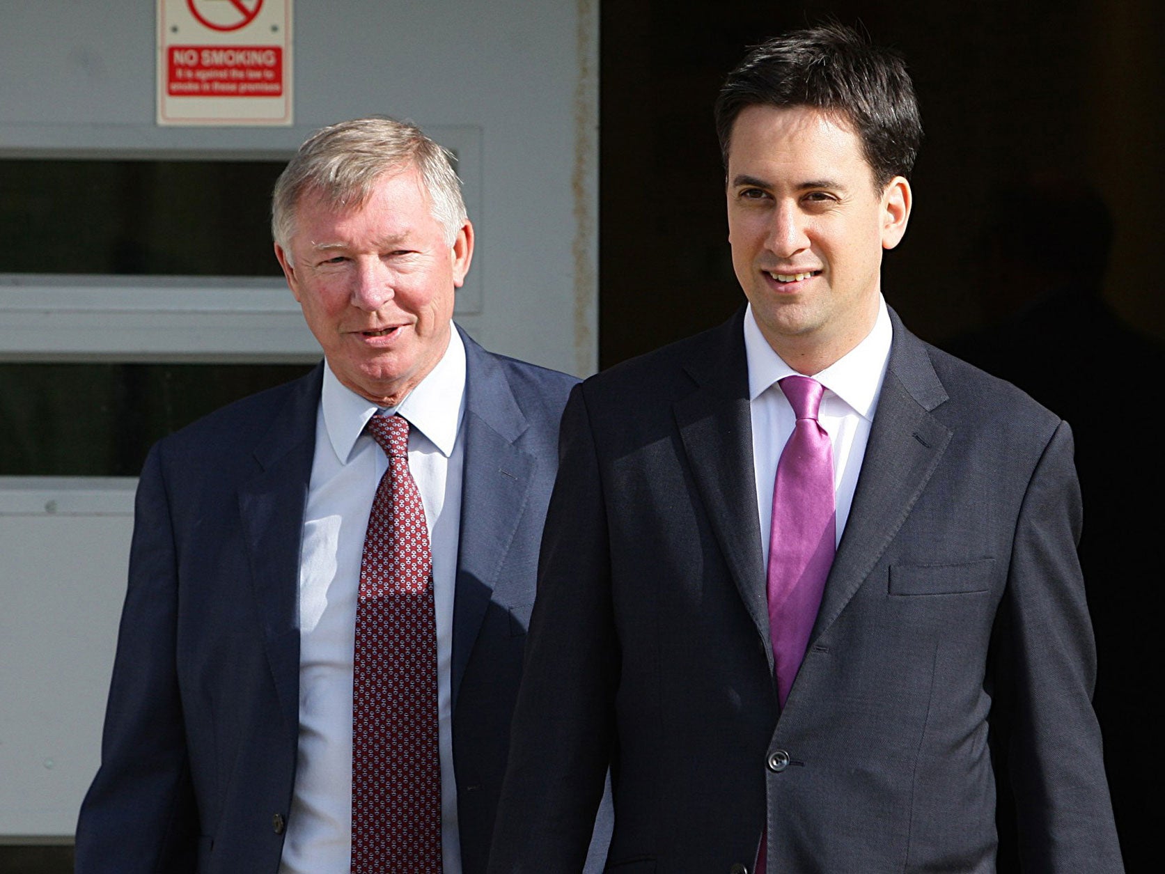 Alex Ferguson and Ed Miliband at Manchester United's training ground in 2010