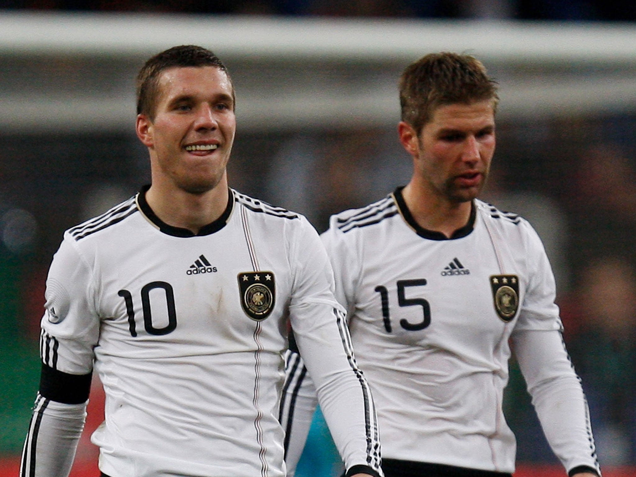 Lukas Podolski (left) and Thomas Hitzlsperger during international duty for Germany in 2009