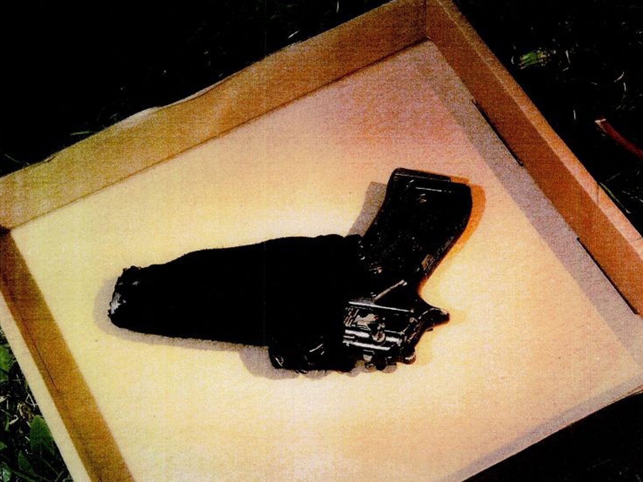 A photograph of a gun shown as evidence to the jury at the Royal Courts of Justice, during the inquest for Mark Duggan as a jury has found Mark Duggan was lawfully killed when he was shot dead by a police marksman