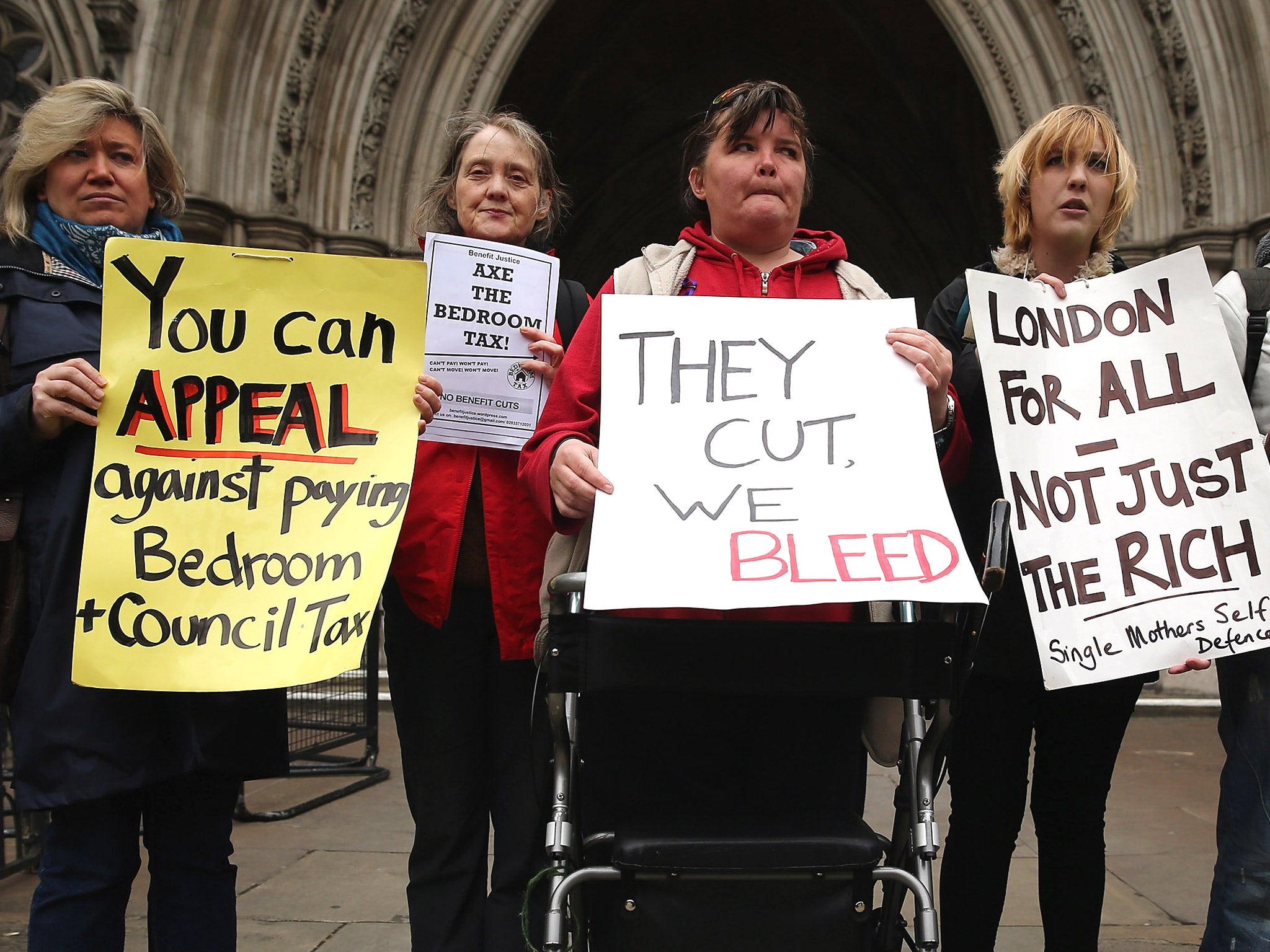 Demonstrators protesting against the bedroom tax outside the High Court, last year