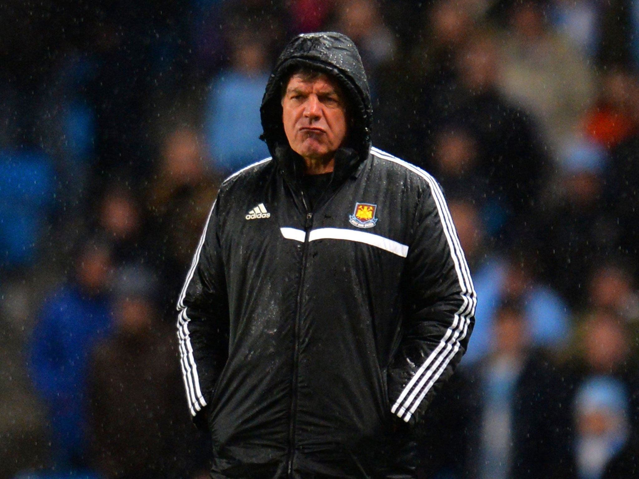 Sam Allardyce looks on during West Ham's 6-0 thrashing at Manchester City on Wednesday