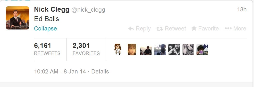 Nick Clegg tweeted 'Ed Balls' hours after the interview was published