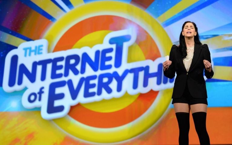 Comedian/actress Sarah Silverman speaks during a keynote address by Cisco Systems at CES.