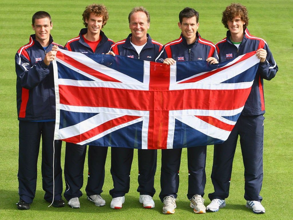 Jamie Baker (left) with Andy Murray, John Lloyd, Tim Henman and Jamie Murray