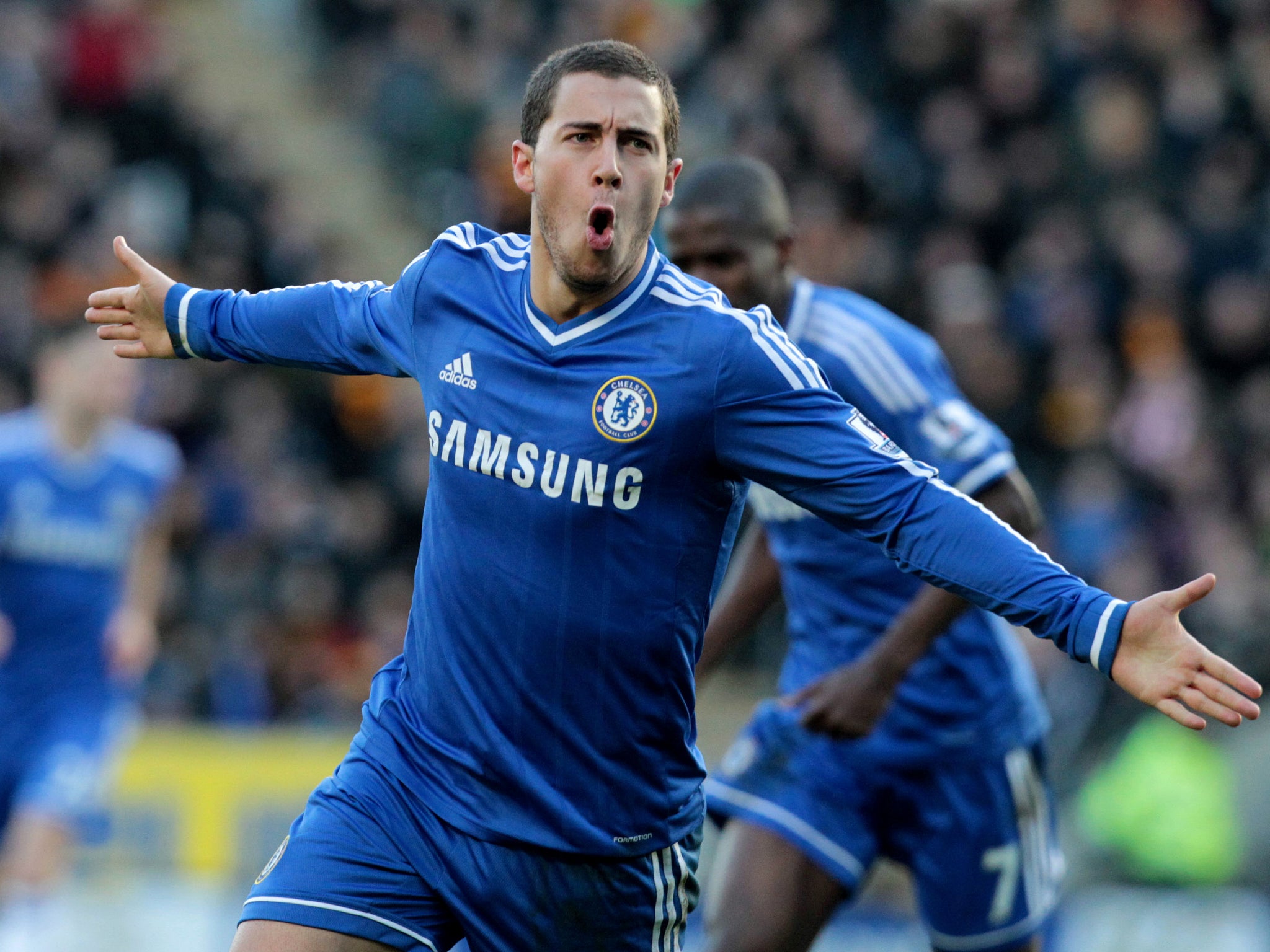 Eden Hazard celebrates after scoring a brilliant opener in Chelsea's 2-0 win over Hull