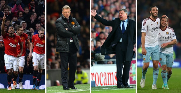 Antonio Valencia, David Moyes, Sam Allardyce and Andy Carroll and Matt Jarvis