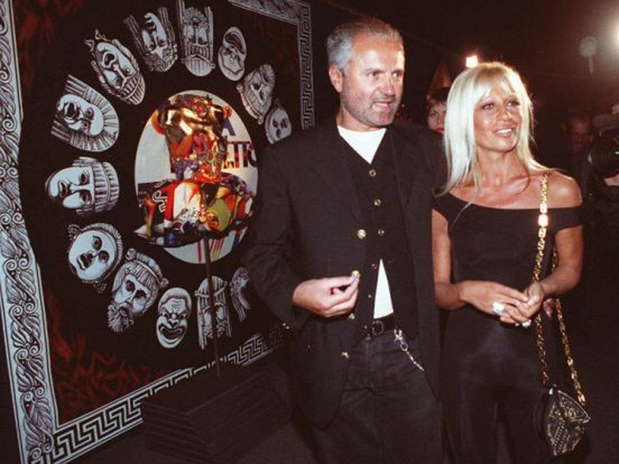 Gianni and Donatella Versace in 1992 during an exhibition of their work in New York Ron