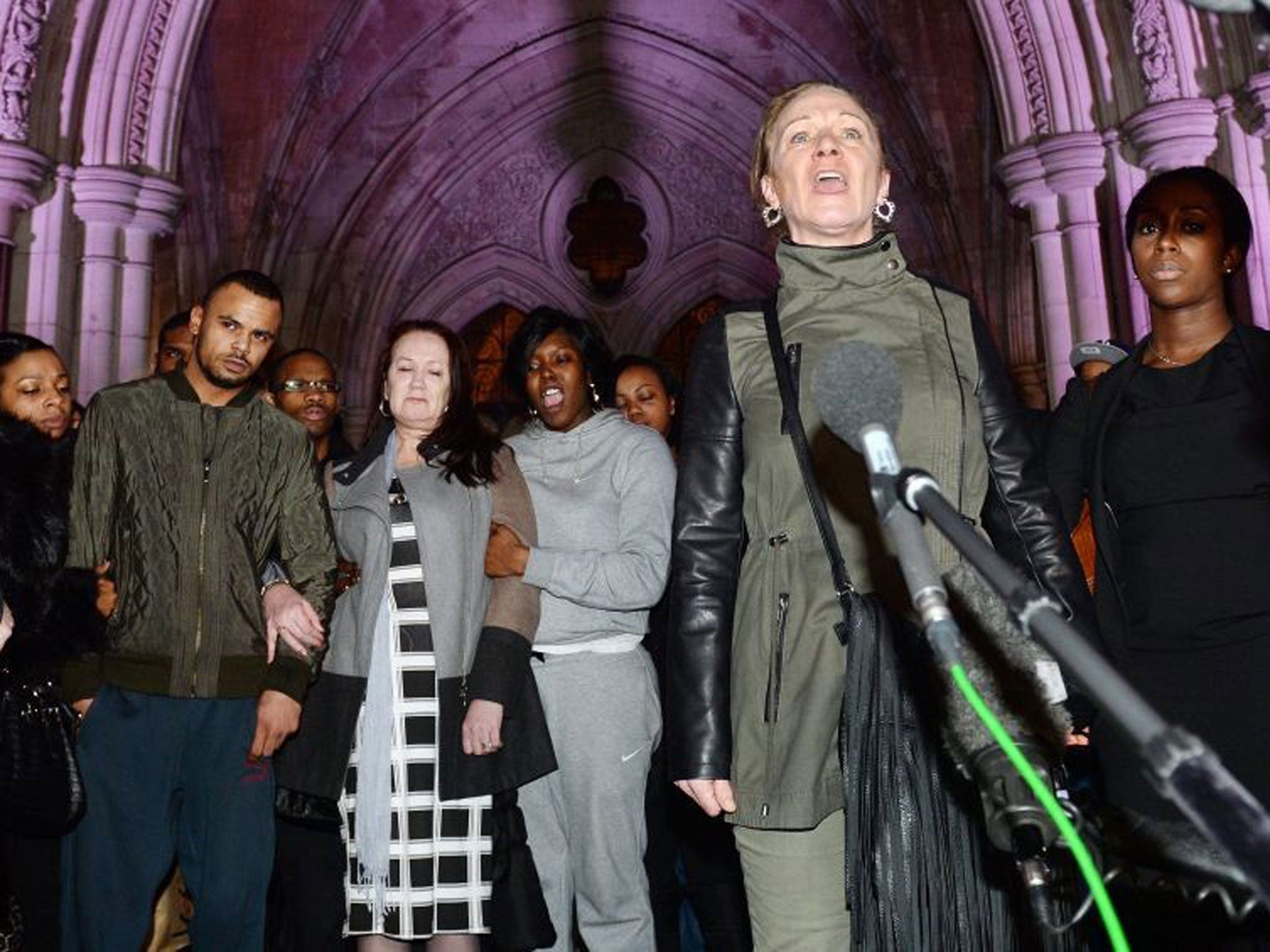 Legal challenge: Mark Duggan’s aunt, Carole (front), with other family members outside the High Court in London last week