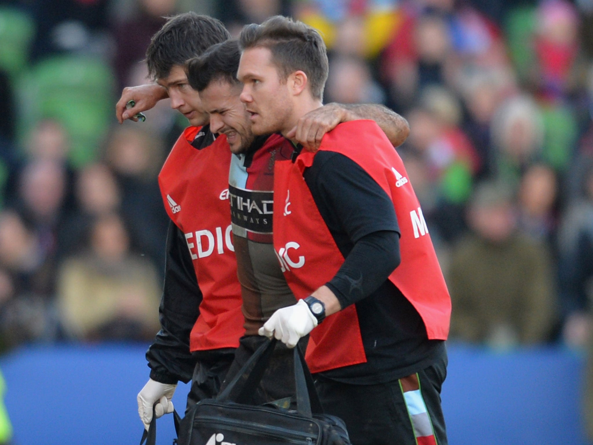 Danny Care is helped off the field