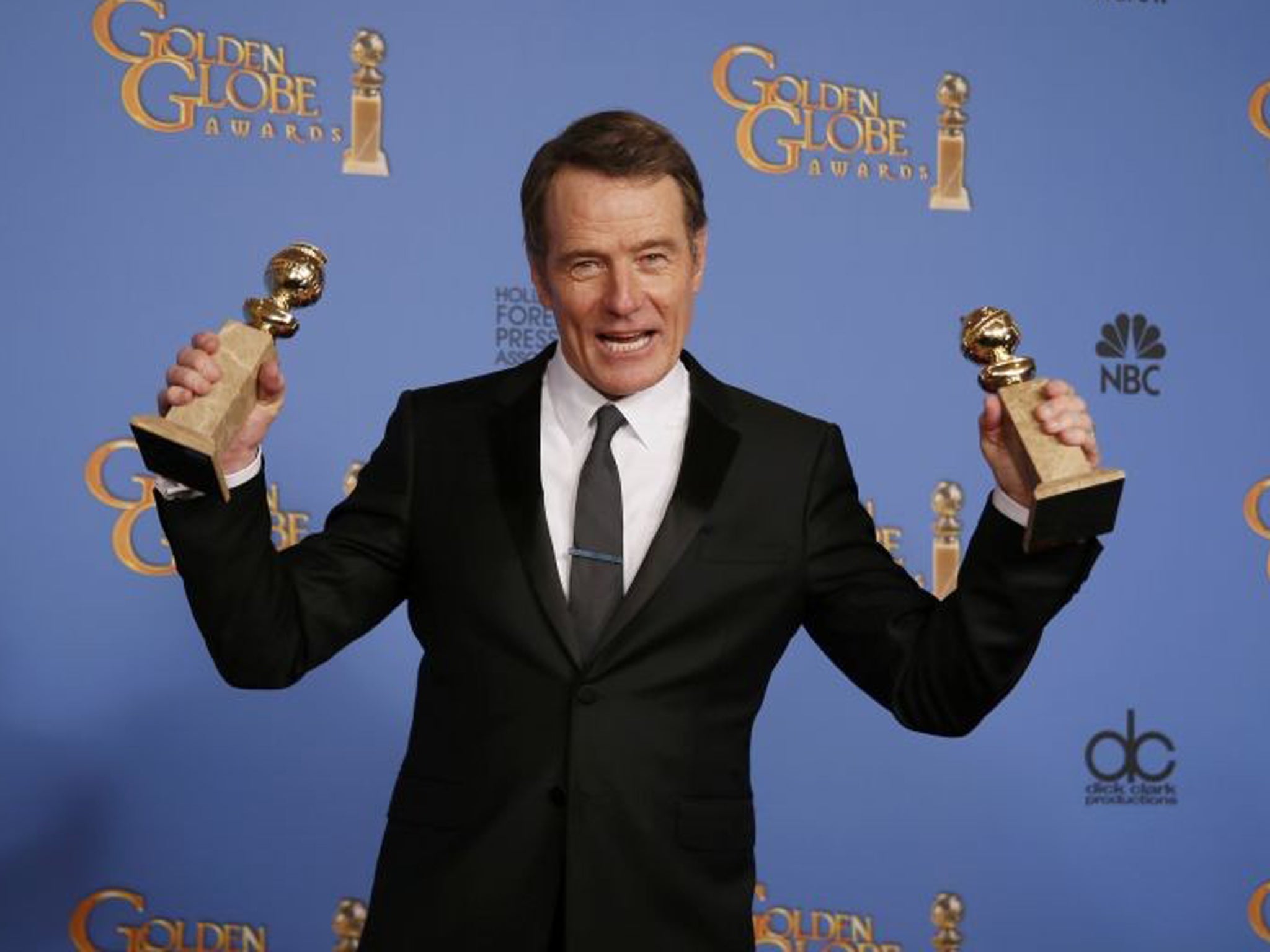 Bryan Cranston with Breaking Bad's two Golden Globe awards