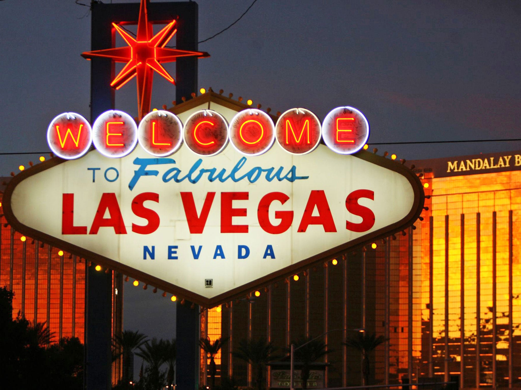 A welcome sign on the Strip