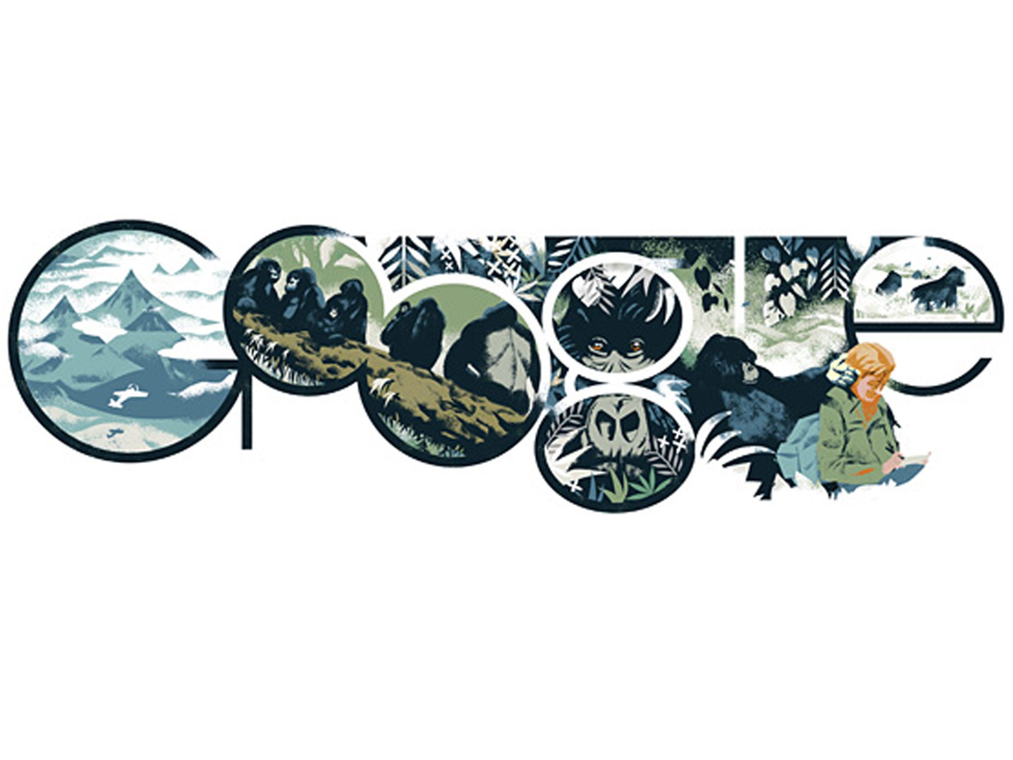 The Google doodle celebrating Dian Fossey's 82nd birthday on 16 January 2014