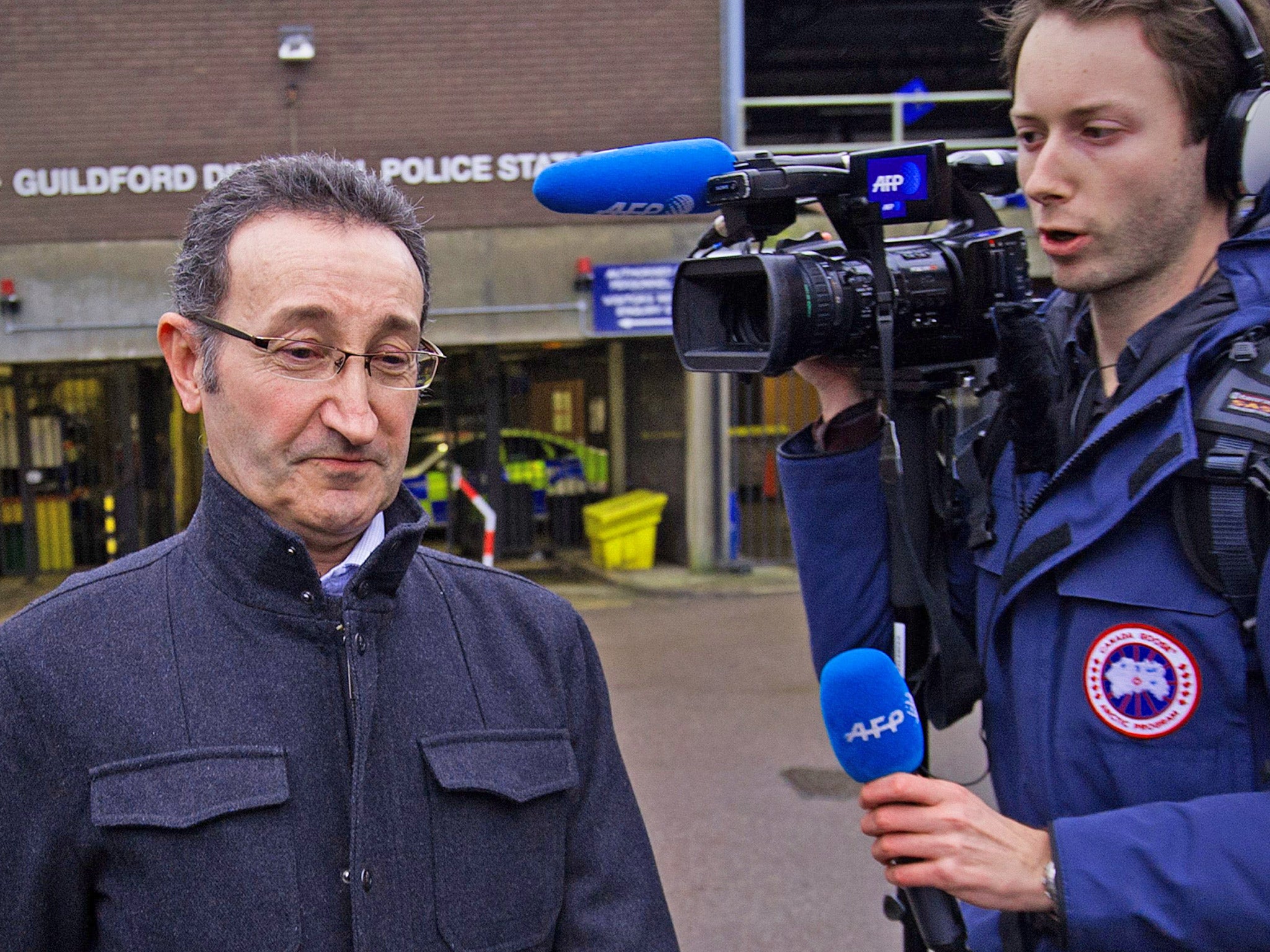 Zaid al-Hilli leaves Guildford police station after having his bail cancelled last month (Getty)