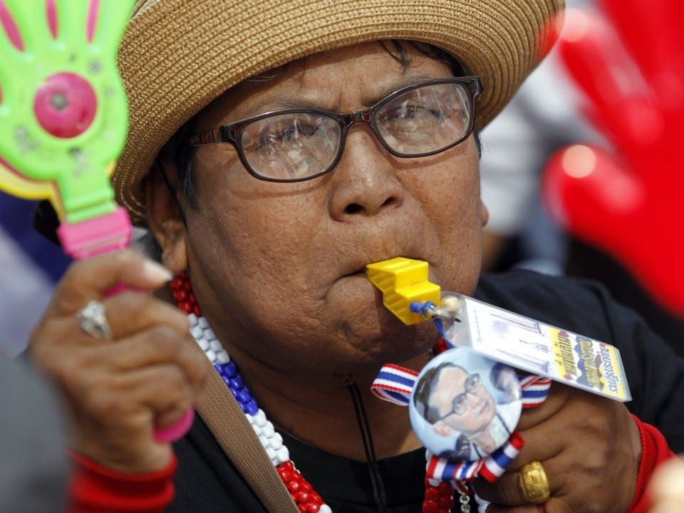 A Thai anti-government protester during the fourth day of the 'Bangkok Shutdown' rally