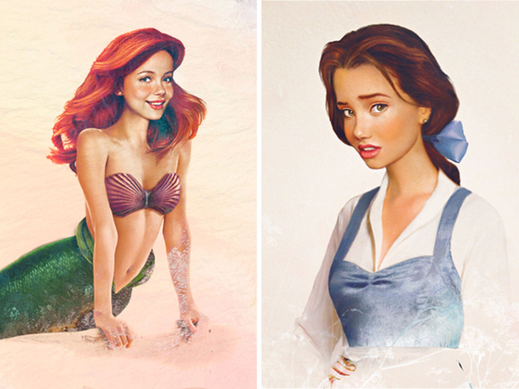 The Finnish artist Jirka Väätäinen previously created life-like drawings of his favourite Disney characters - like Ariel (L) and Belle from Beauty and the Beast here