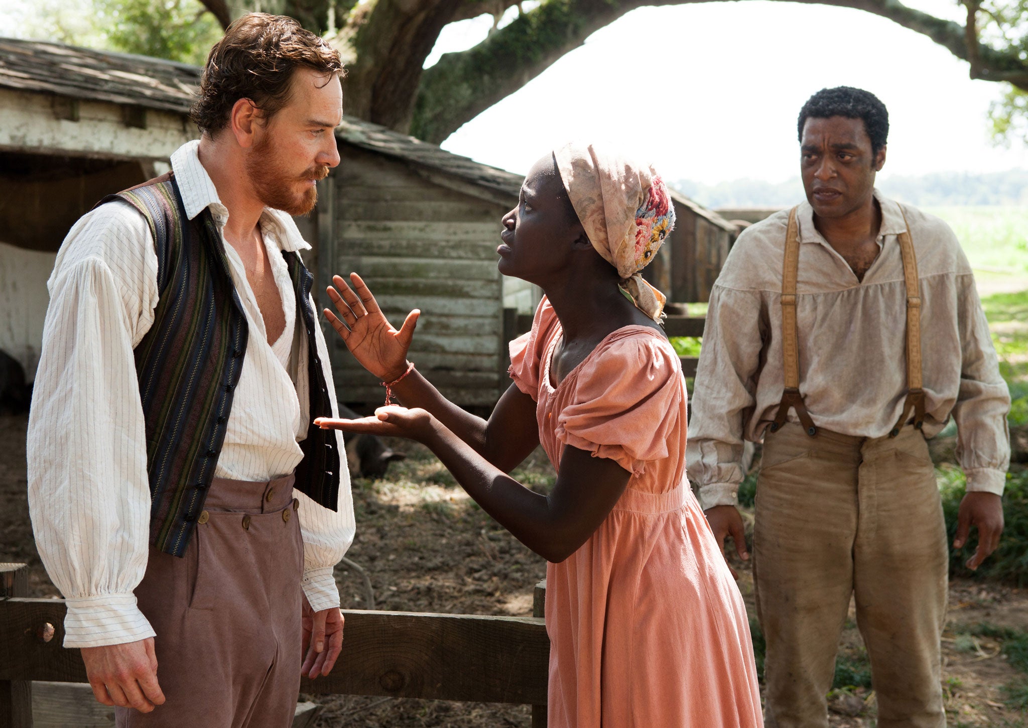 Lupita Nyong'o as Patsey in 12 Years a Slave, here pictured with Michael Fassbender and Chiwetel Ejiofor