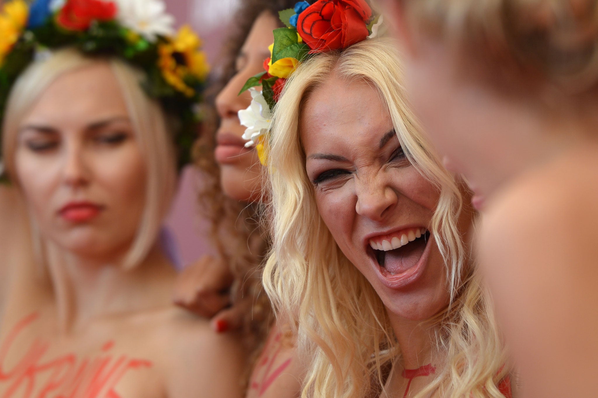 Shevchenko poses with other members of Femen during a photocall at last year's Venice Film Festival