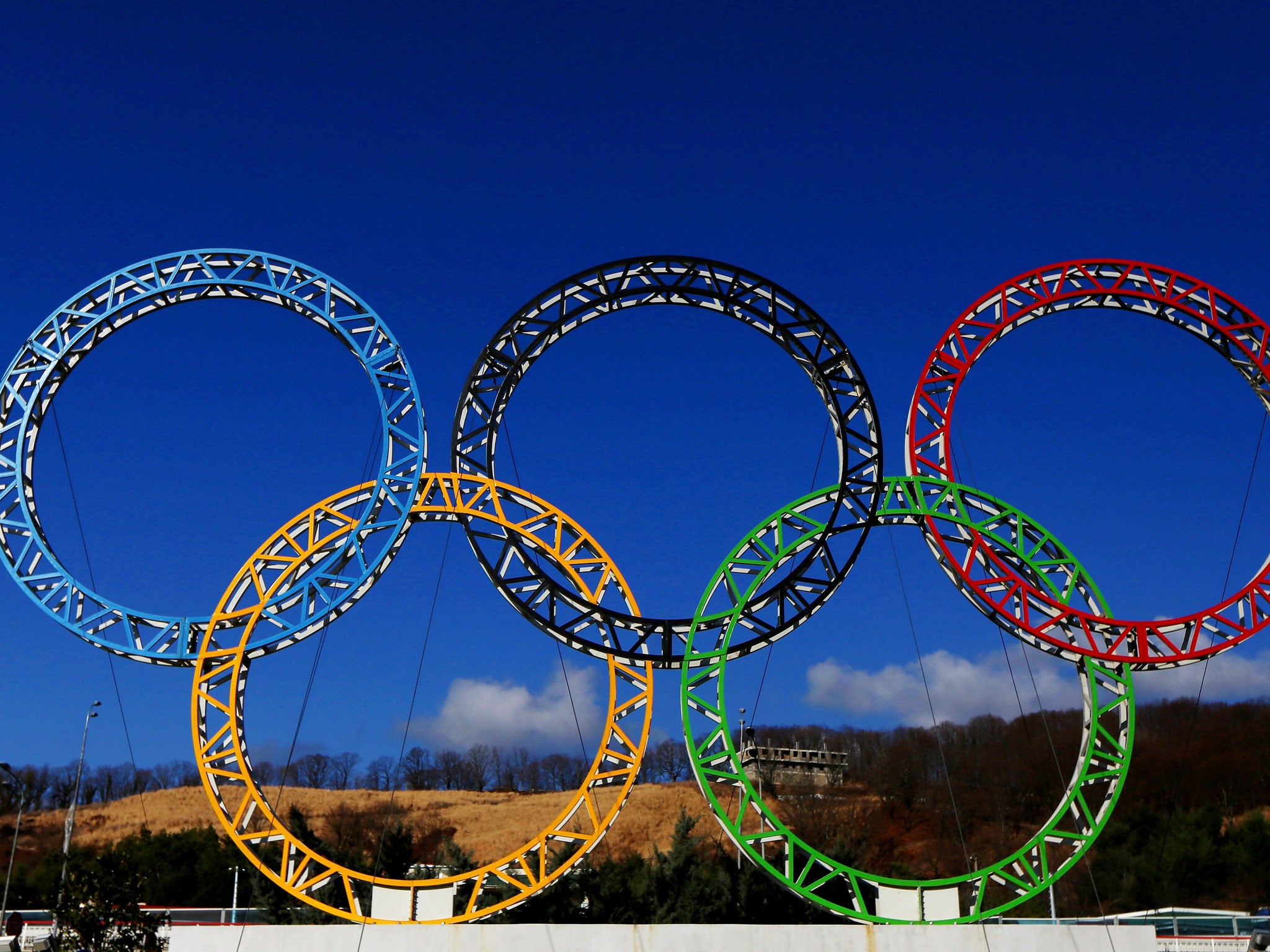 A view of the Olympic rings in Sochi