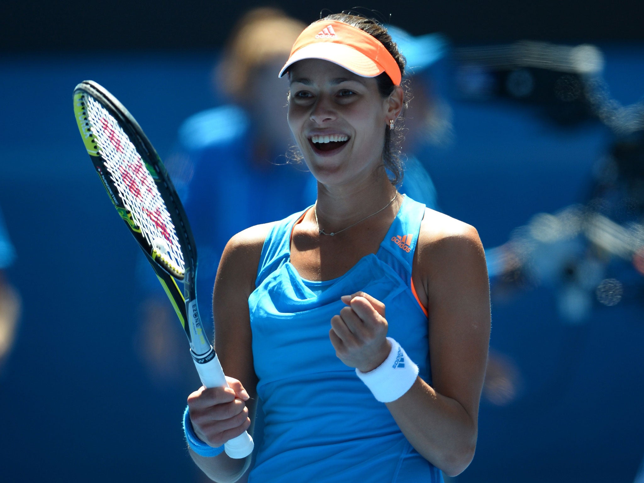 Ana Ivanovic celebrates her victory over Serena Williams