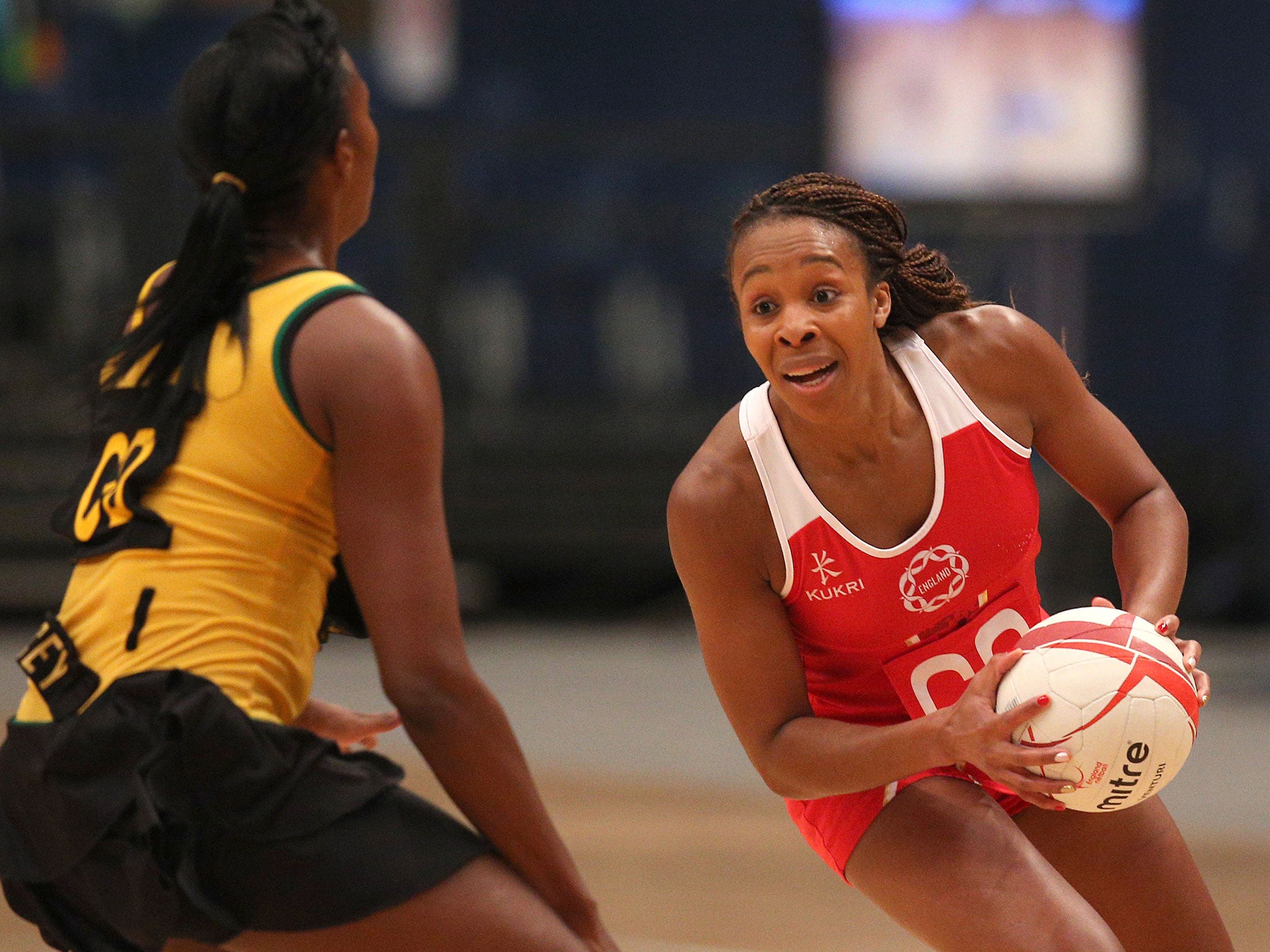 England's Pamela Cookey attacks during the Tri- Series match against Jamaica