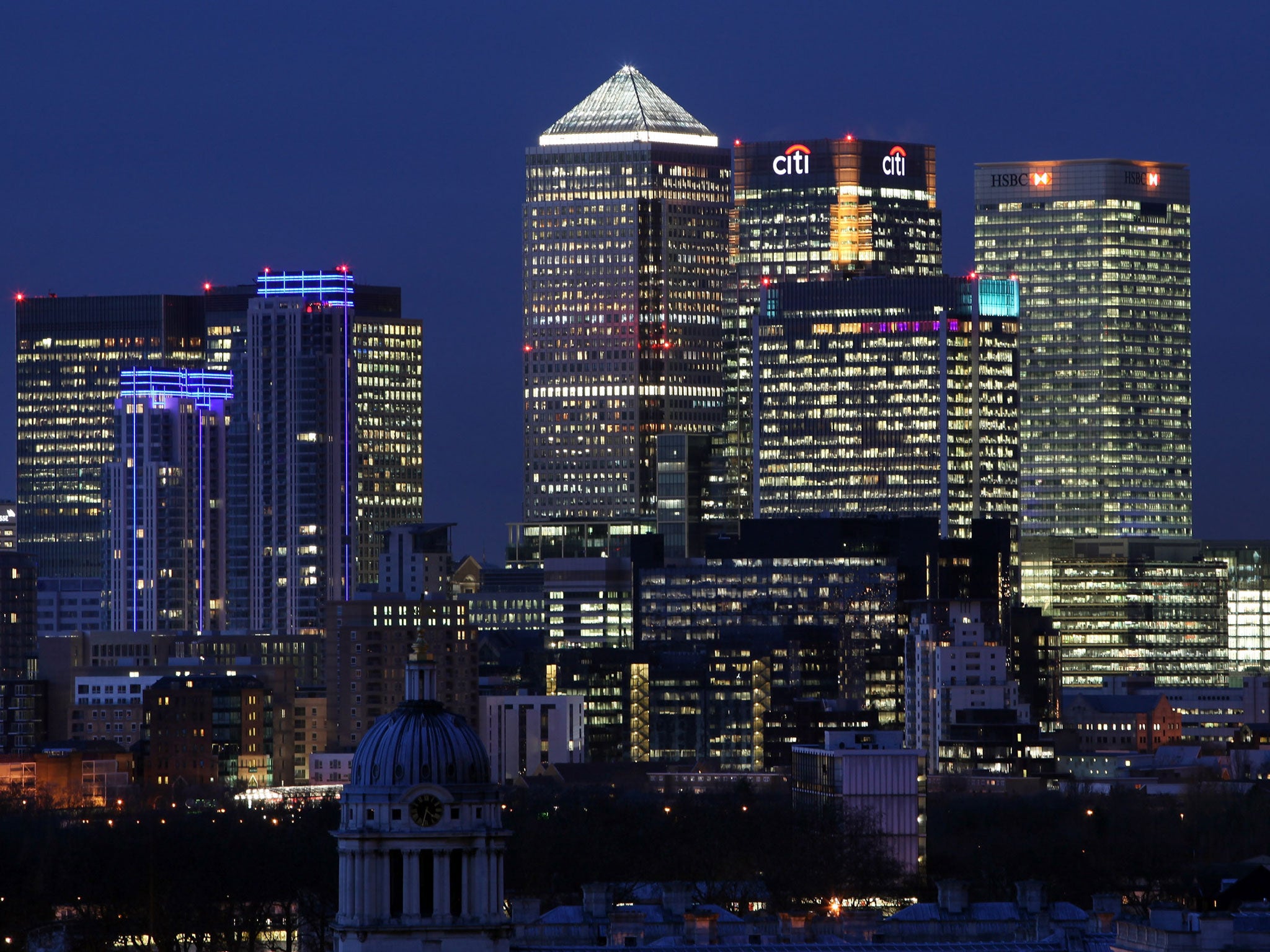 A general view of the skyscrapers in Canary Wharf