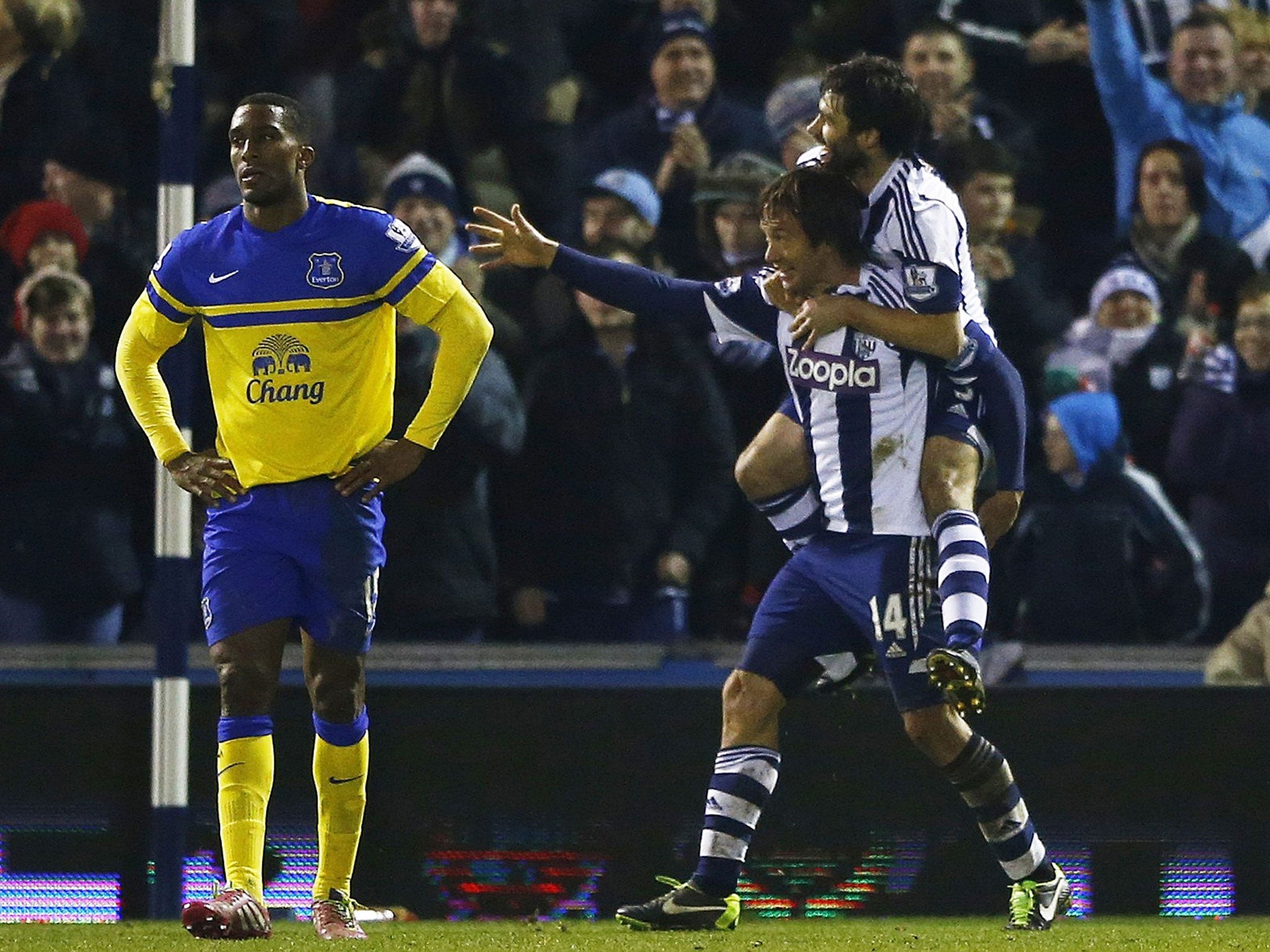 Diego Lugano celebrates the equaliser which earned a point for West Brom