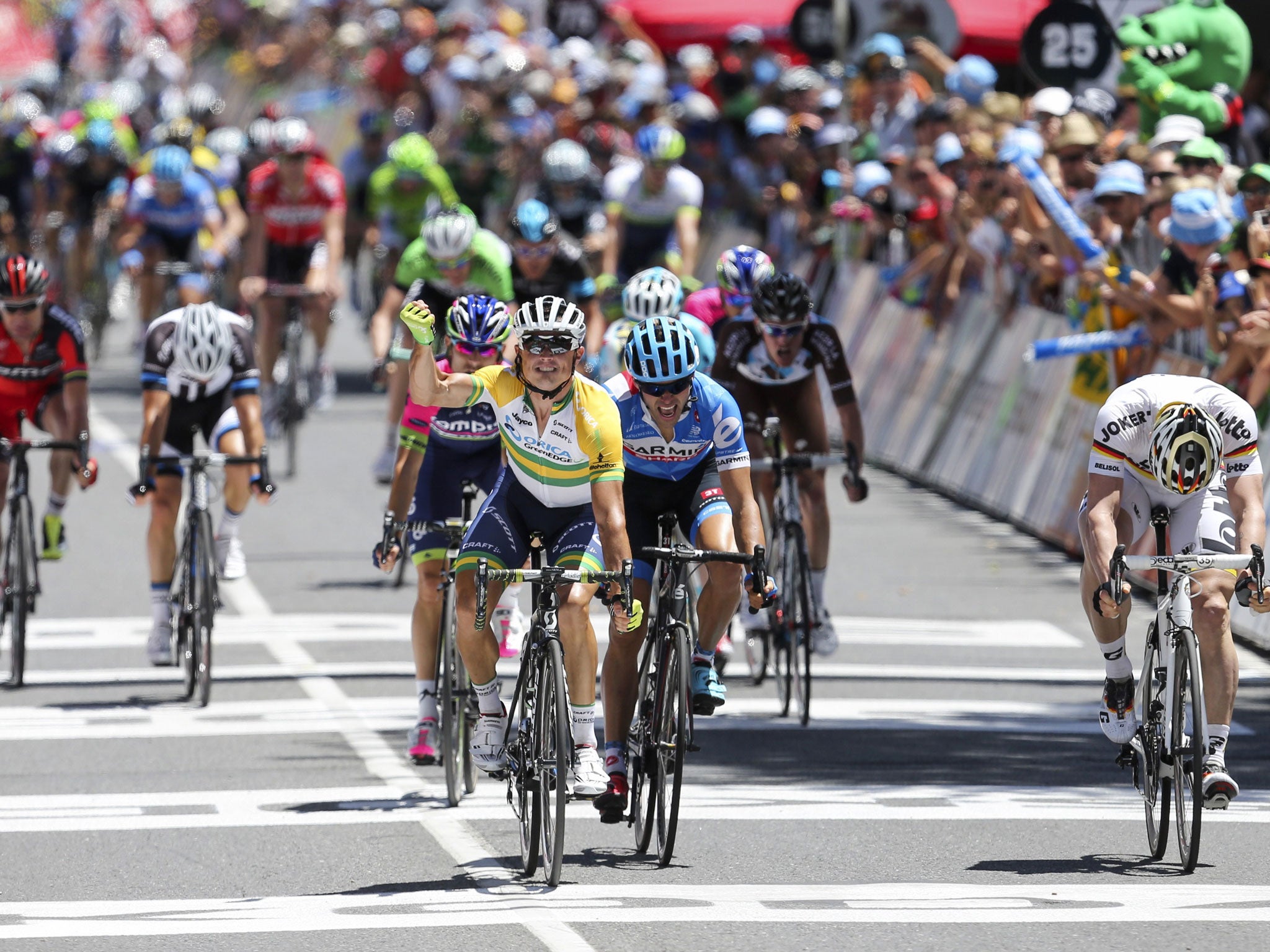 Simon Gerrans of Australia wins the first stage of the Tour Down Under