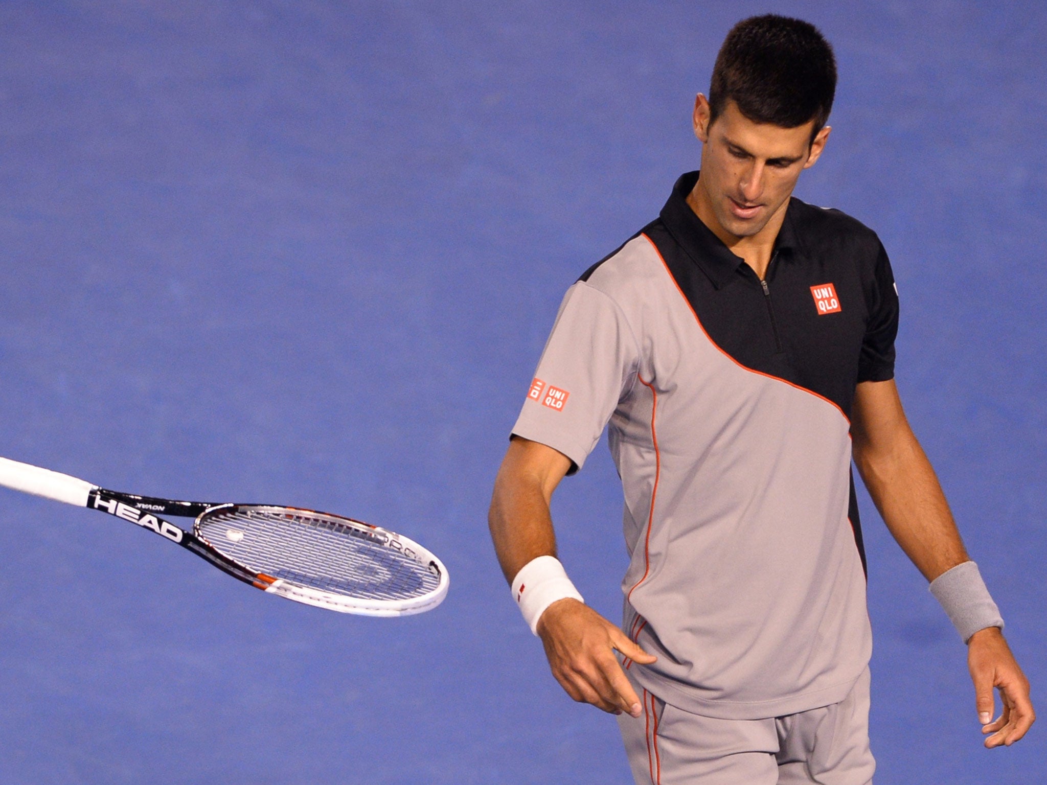 Djokovic shows his frustration during the match