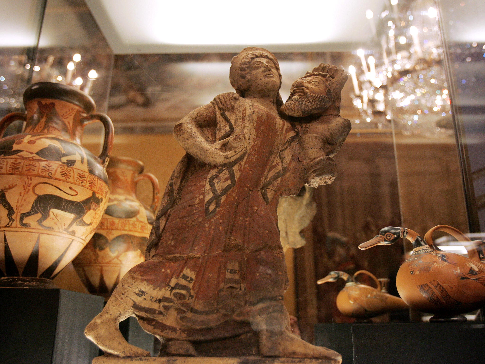 The disputed objects were largely ancient Etruscan treasures, similar to this one - an Etruscan black-figured amphora depicting the death of Medusa - on display in Rome's Qurinale Presidential Palace