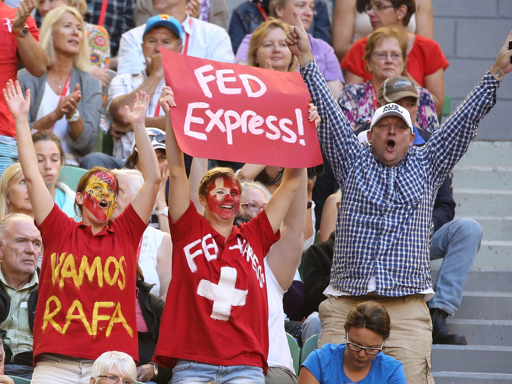 Fans of Roger Federer watch on during his quarter-final with Andy Murray