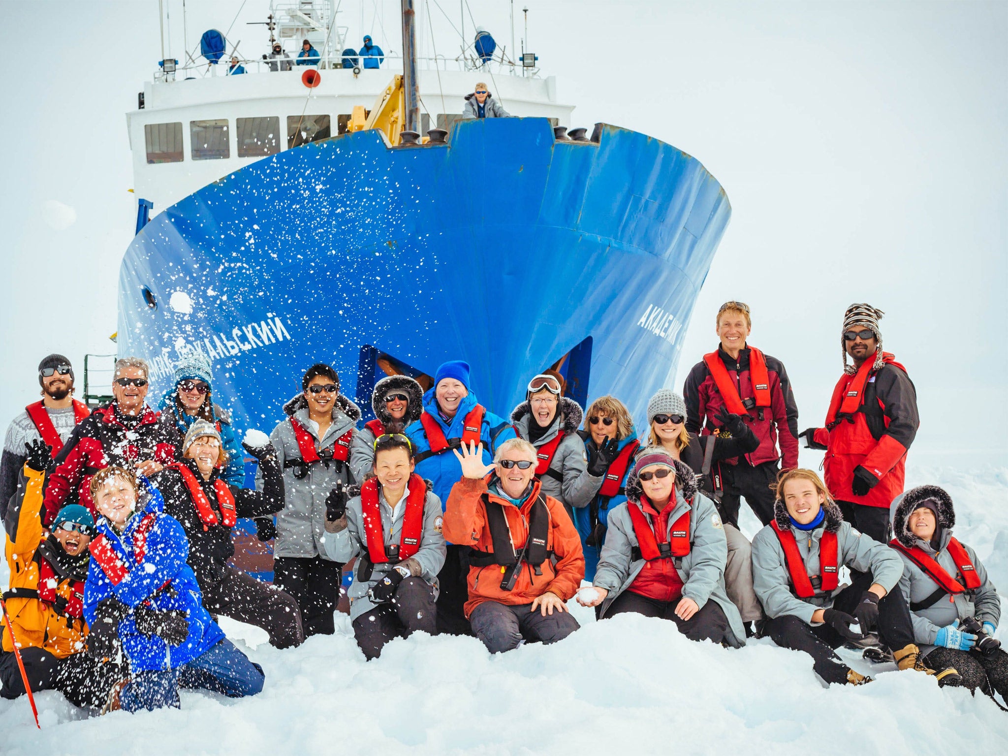 Passengers on a short excursion as they waited for the release of the Akademik Shokalskiy in December