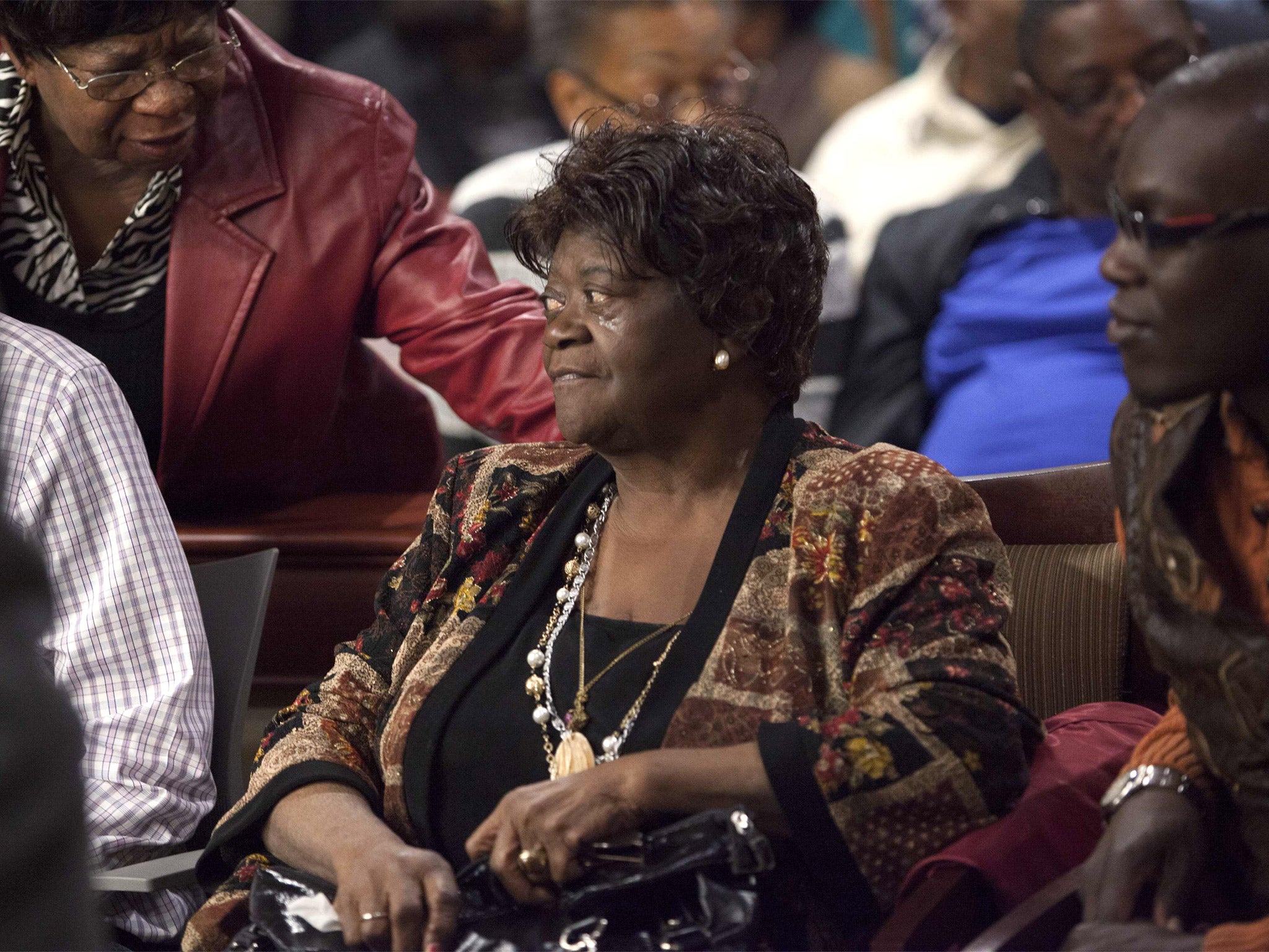 Aime Ruffner receives support after testifying at the hearing to reopen the case for her brother George Stinney Jr