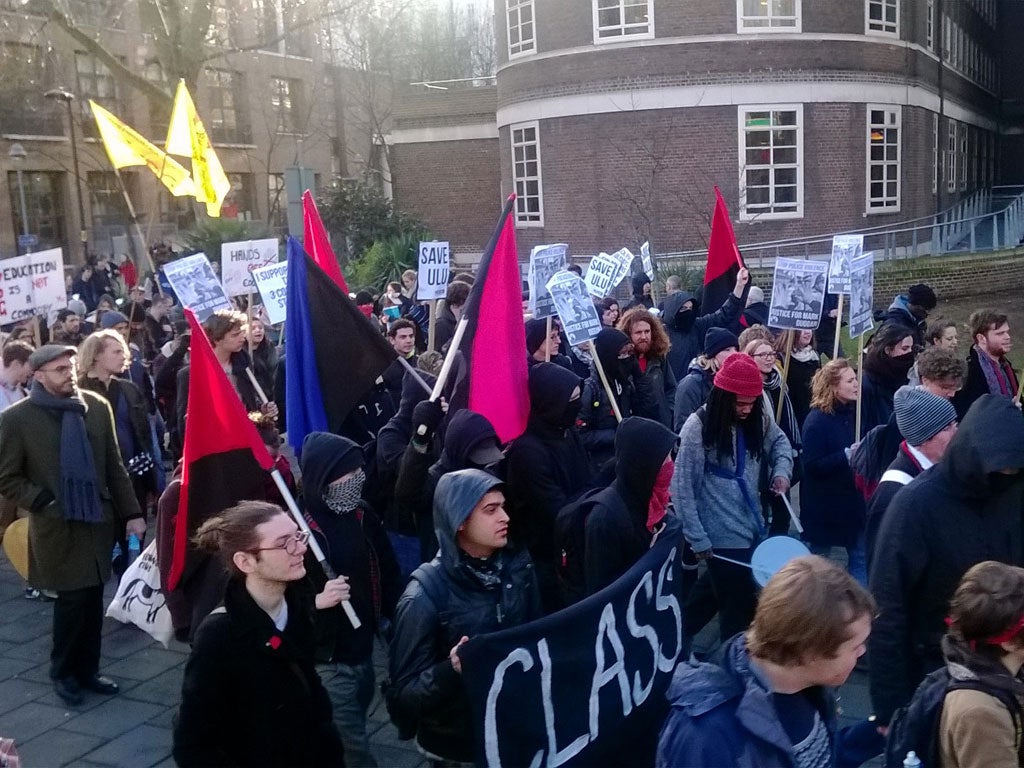 Students protest the closure of their union in London