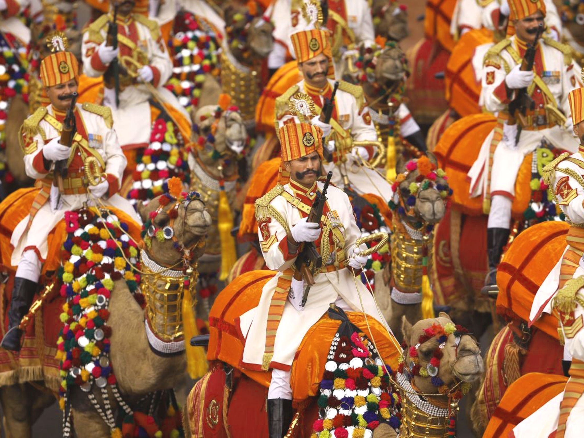 One of the unique sights of the parade is the camel mounted Border Security Force contingent, which is the only camel mounted military force in the world