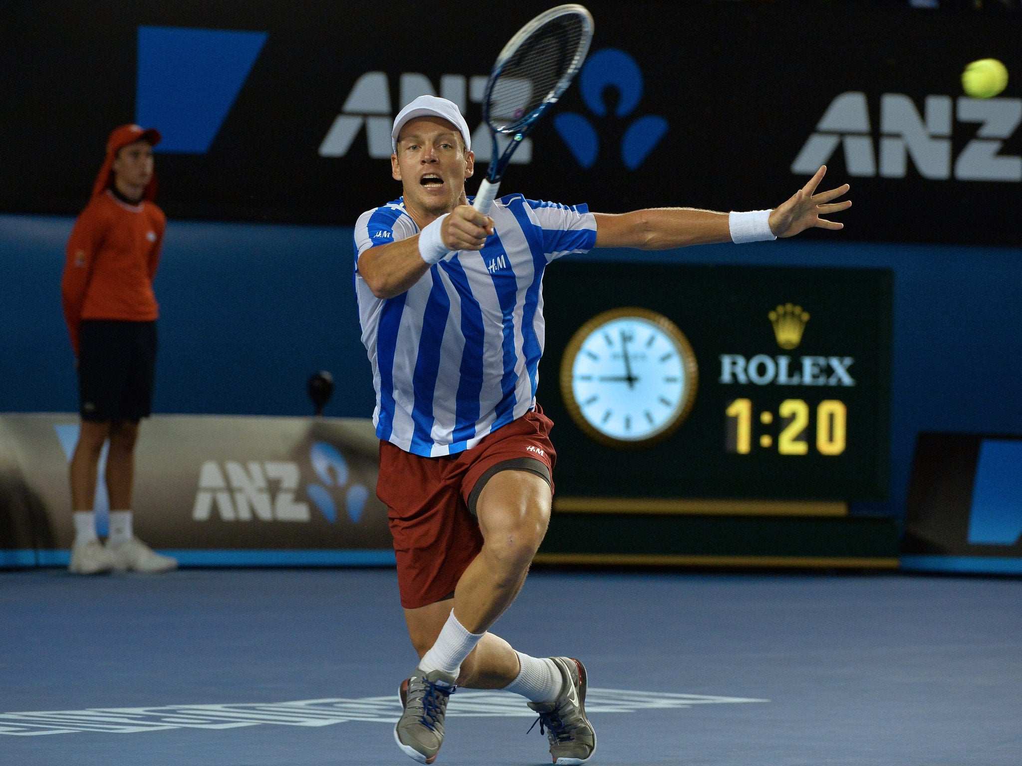 Tomas Berdych of the Czech Republic pictured in his semi-final defeat to Stanislas Wawrinka of Switzerland